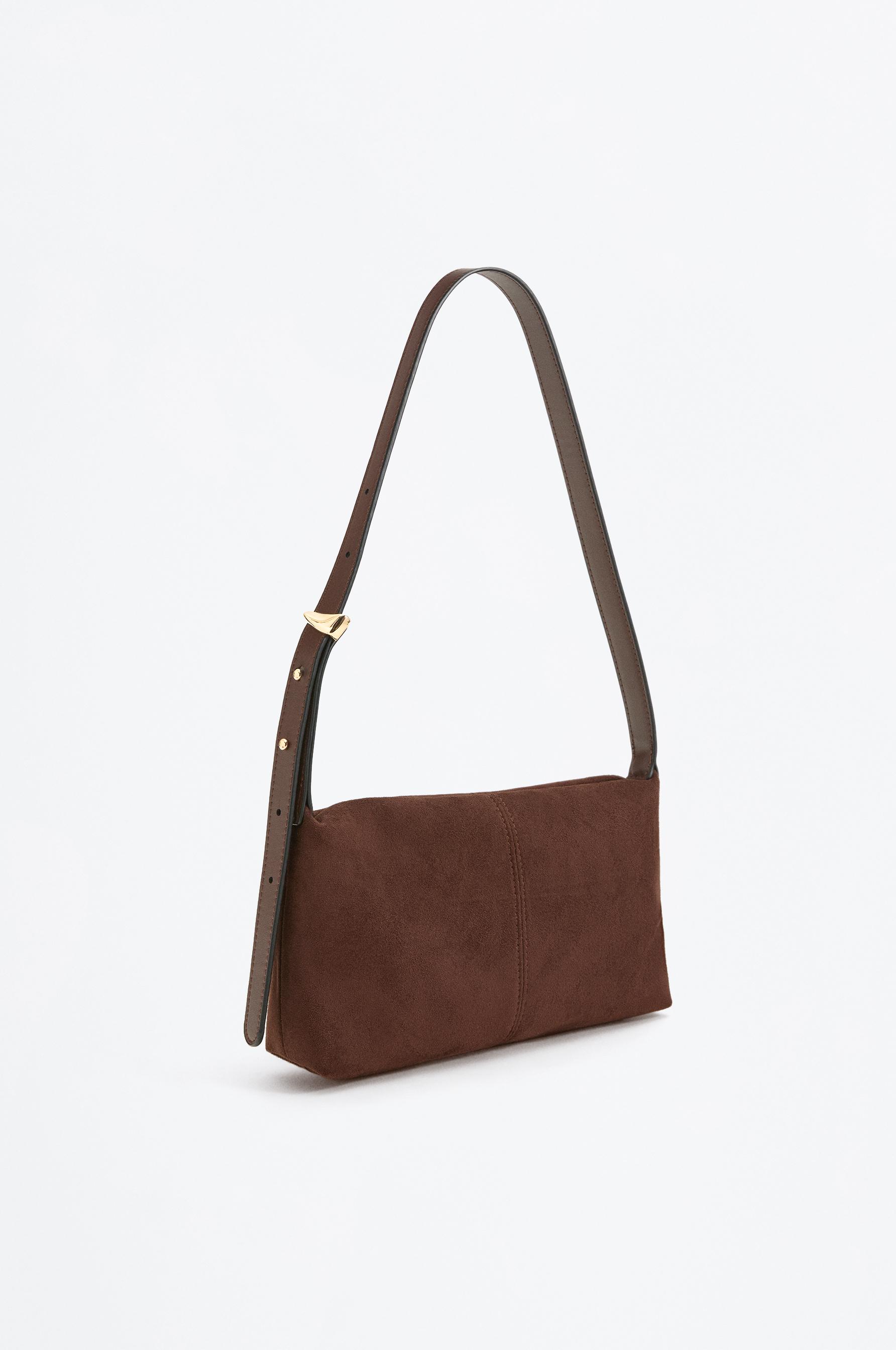 Multi-Position Suede Effect Bag — BROWN