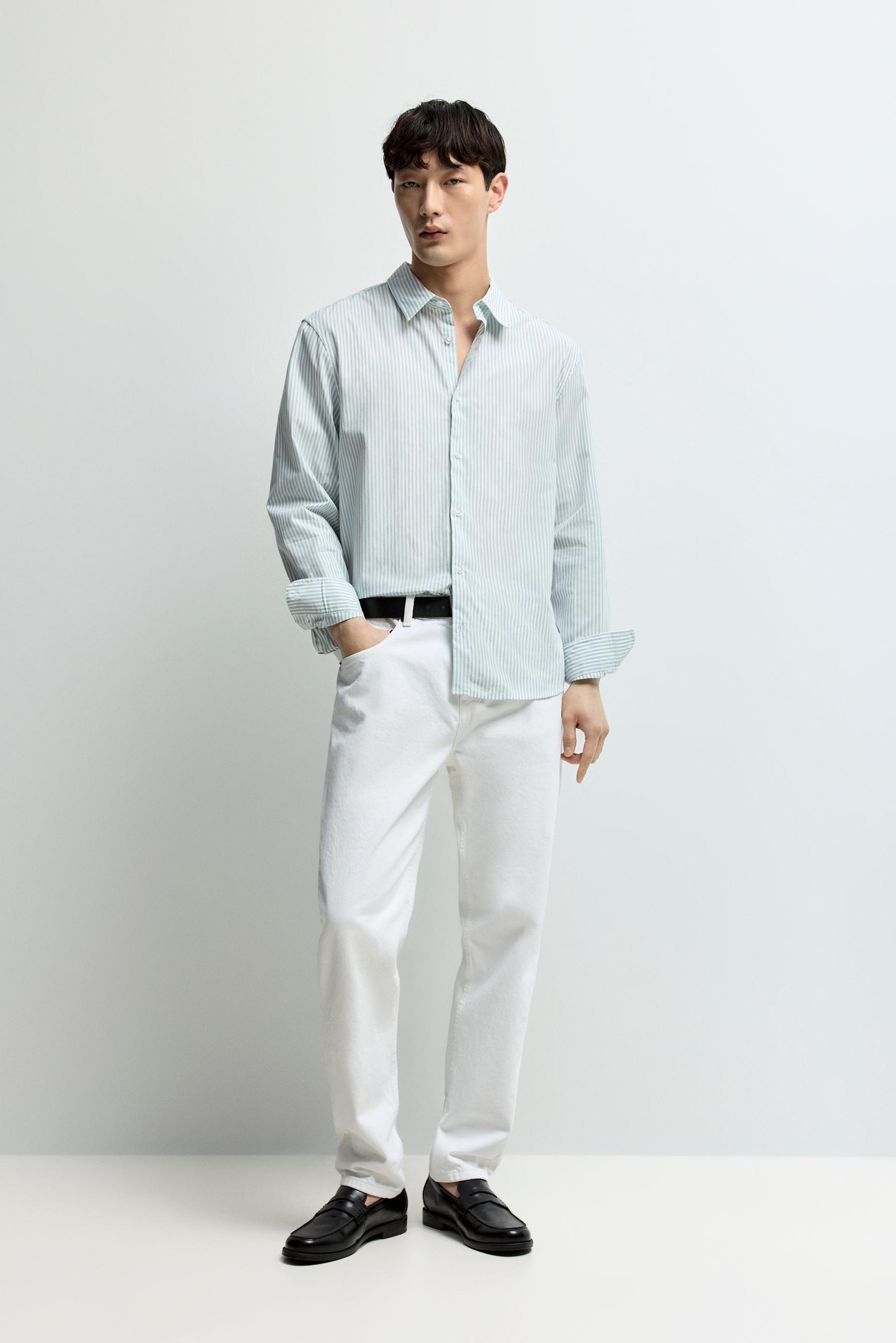 Striped regular fit shirt — WATER GREEN