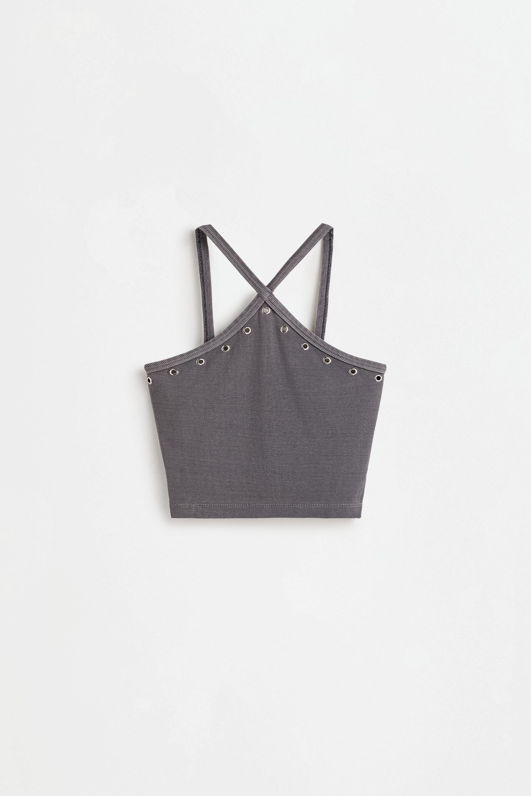 Eyelet halter top — PALE CHARCOAL