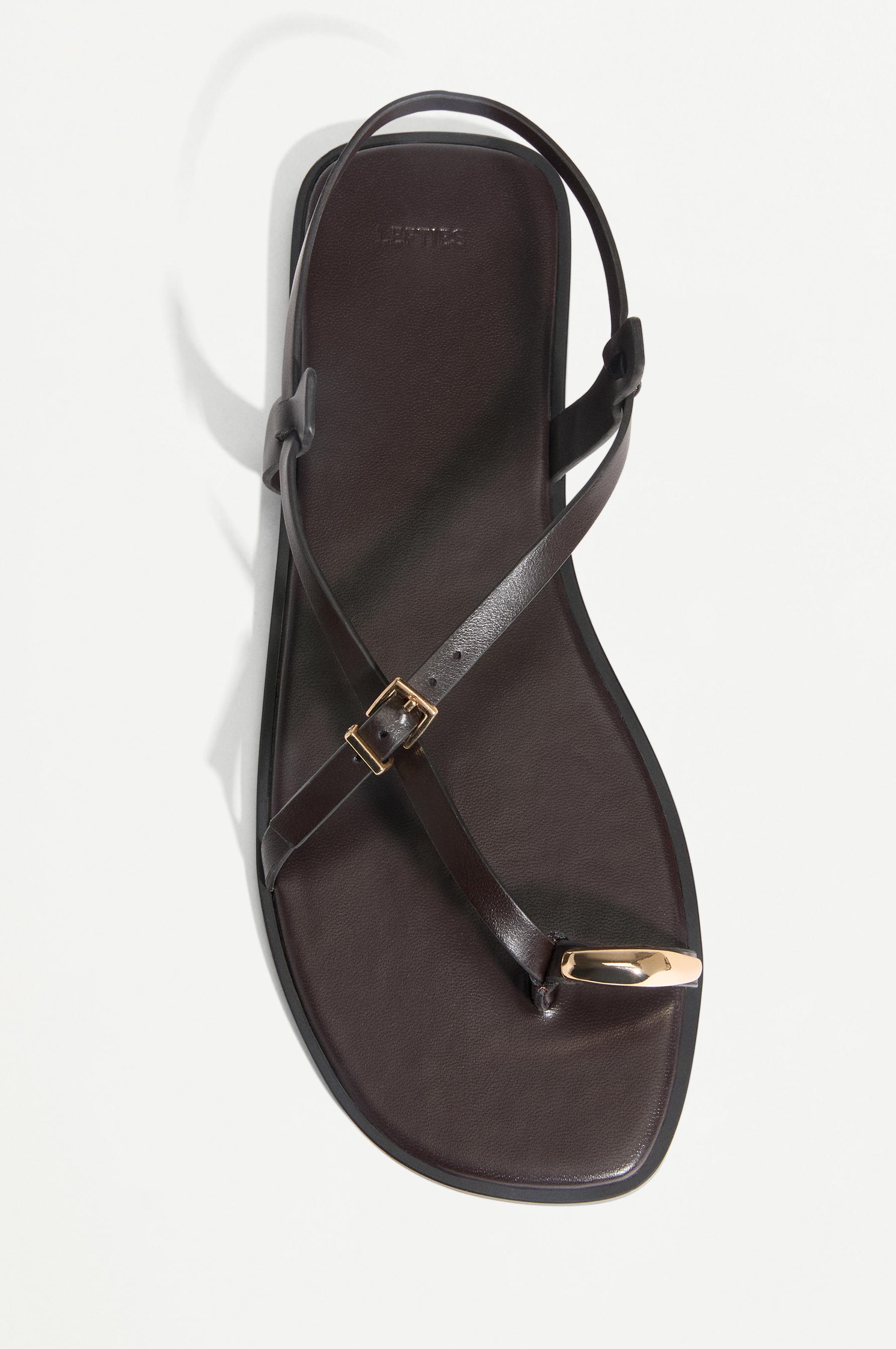 Flat slider sandal with metal detail — BROWN
