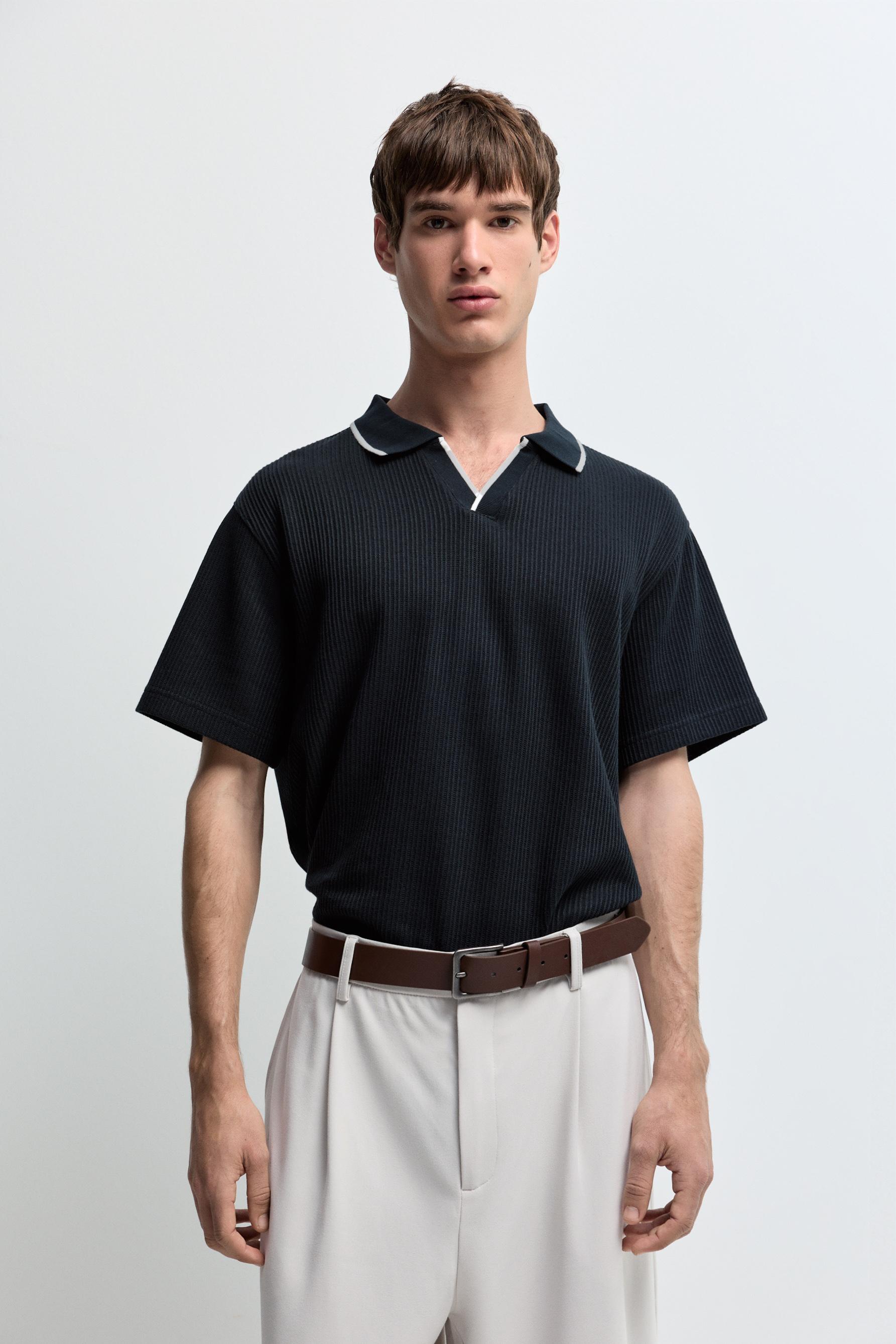 Contrast rib polo shirt — DARK NAVY