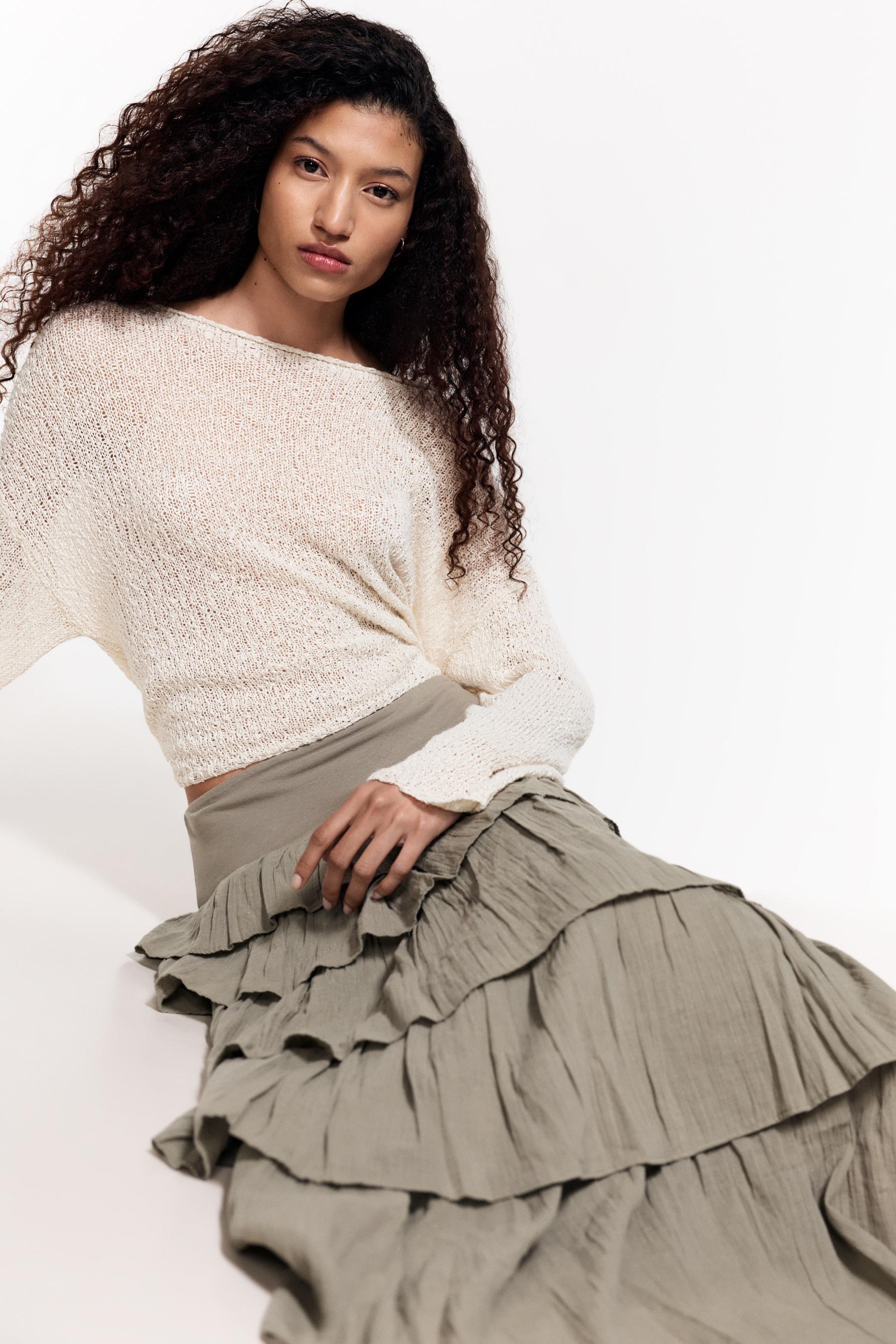 Ruffled midi skirt — PALE KHAKI