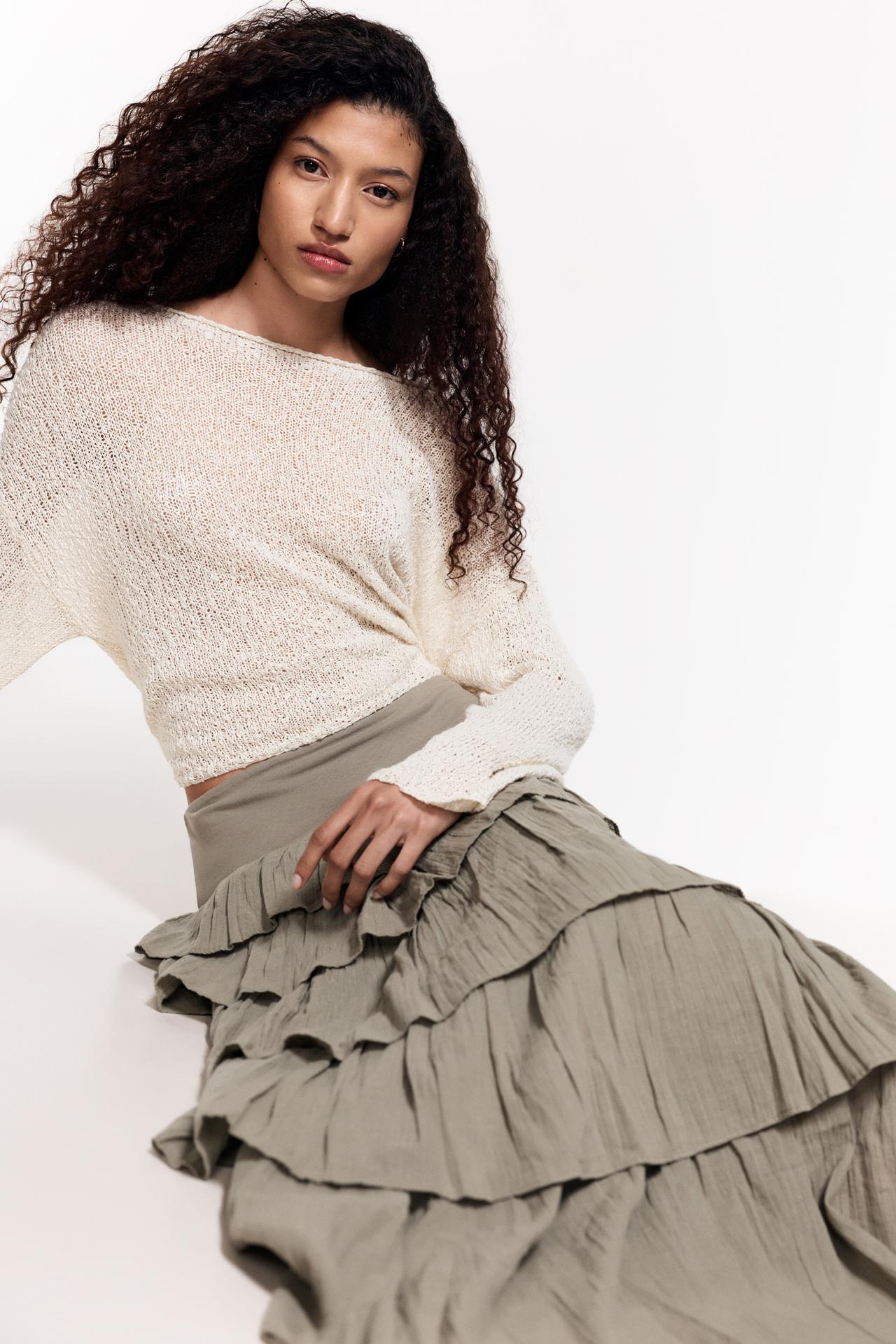 Ruffled midi skirt — PALE KHAKI