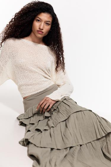 Ruffled midi skirt — PALE KHAKI 5