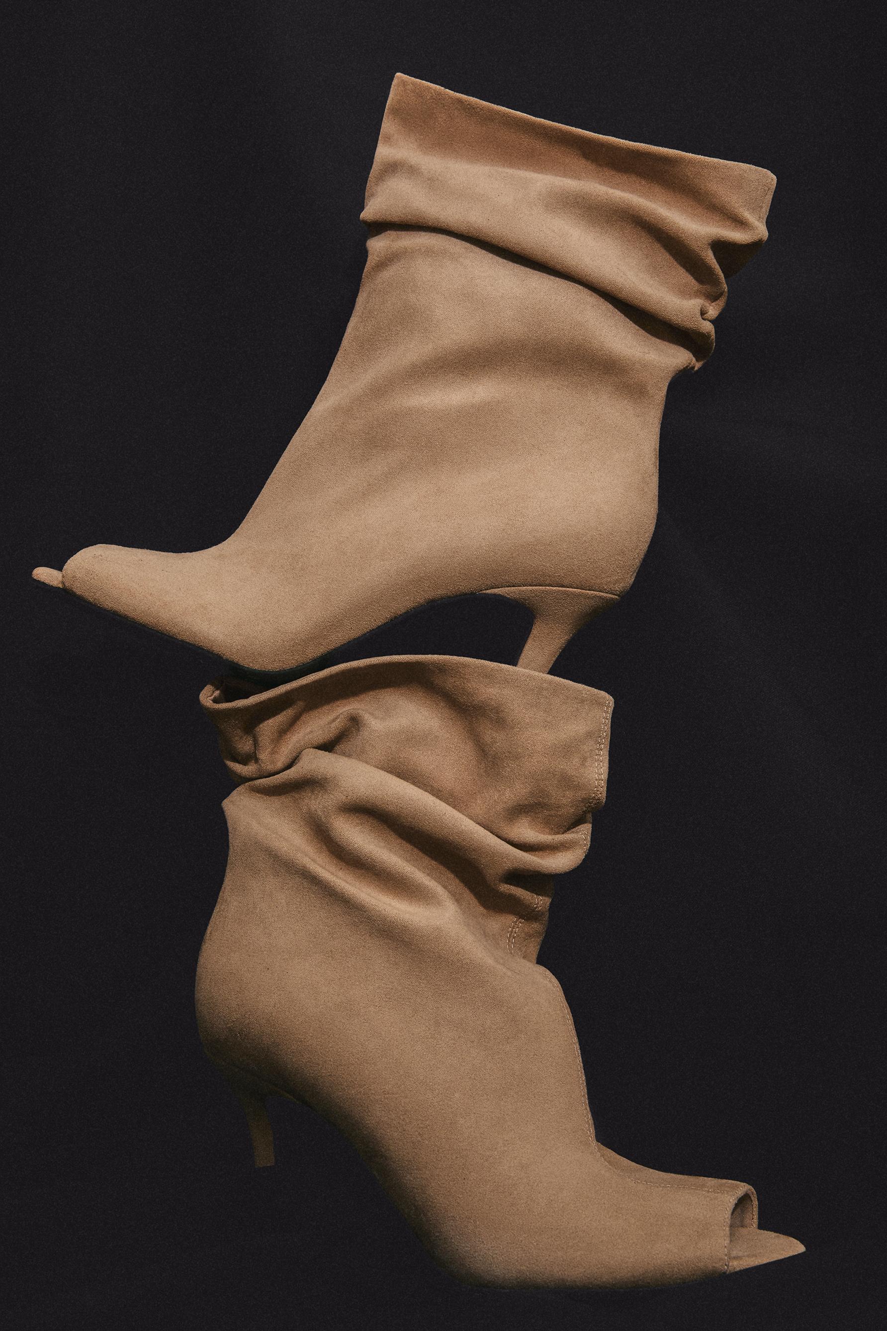 Faux suede heeled boot — BEIGE
