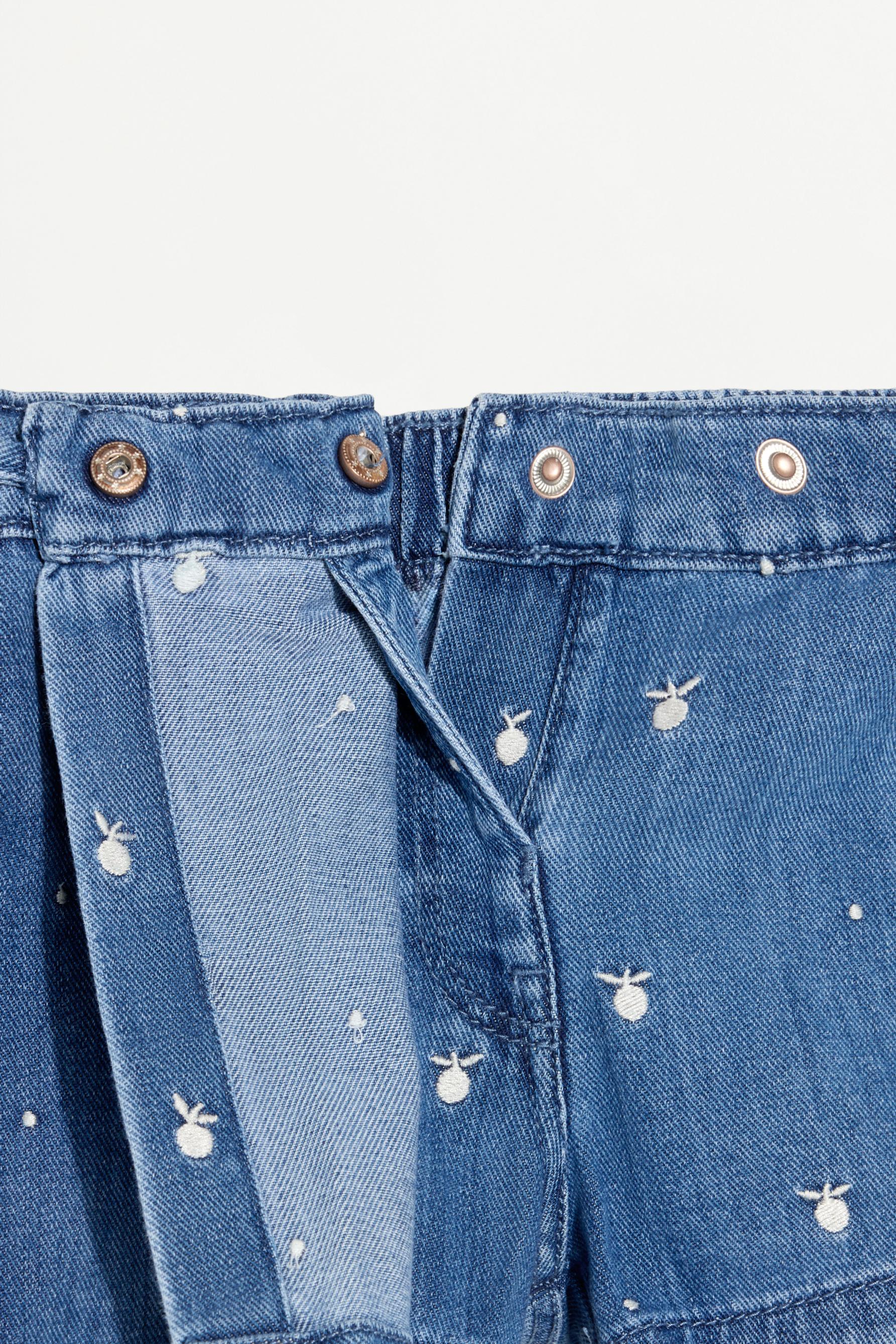 Embroidered denim skort — INDIGO
