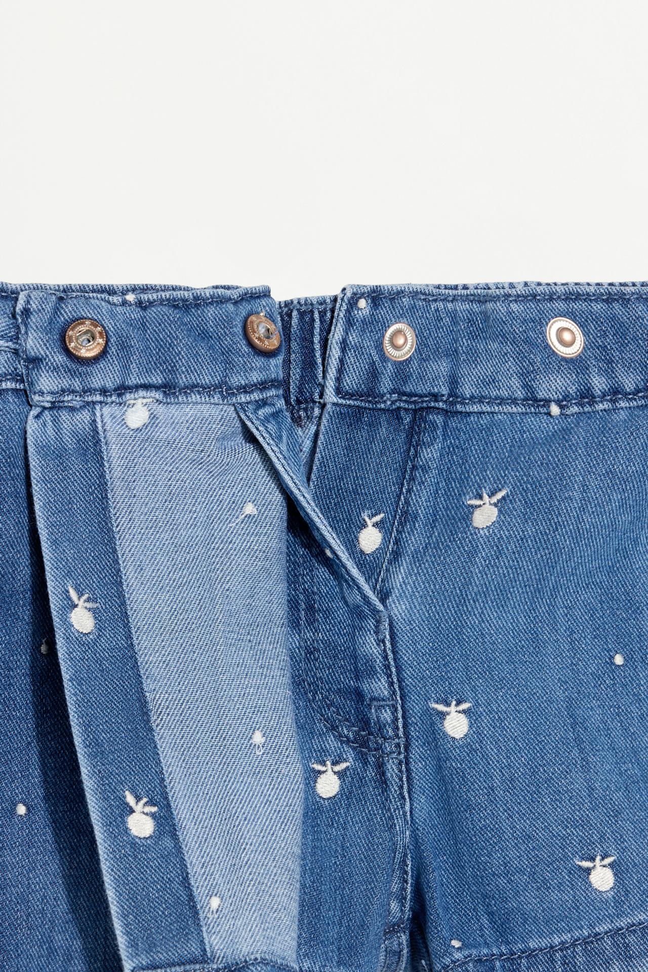 Embroidered denim skort — INDIGO