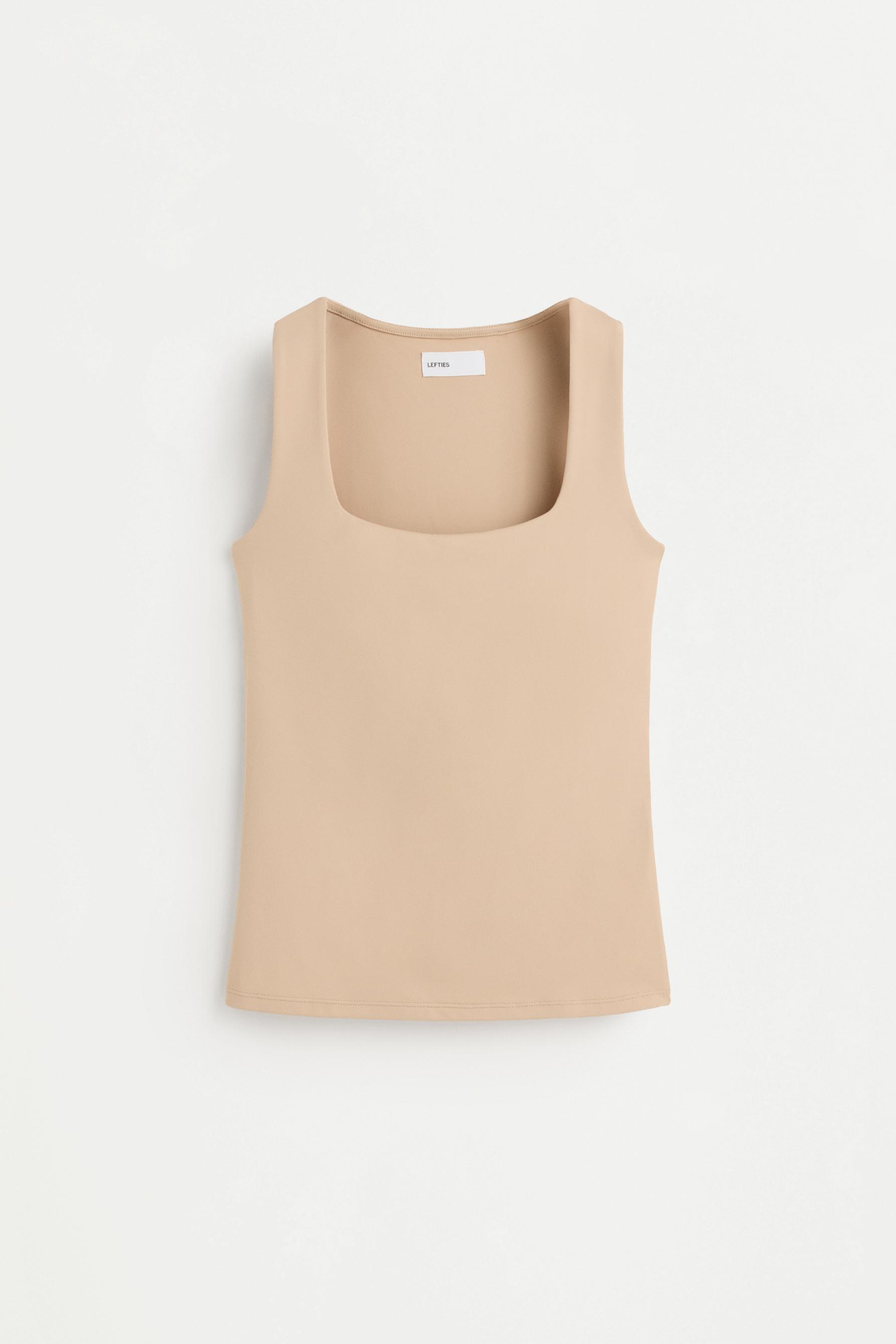 Polyamide T-shirt with wide straps — BEIGE