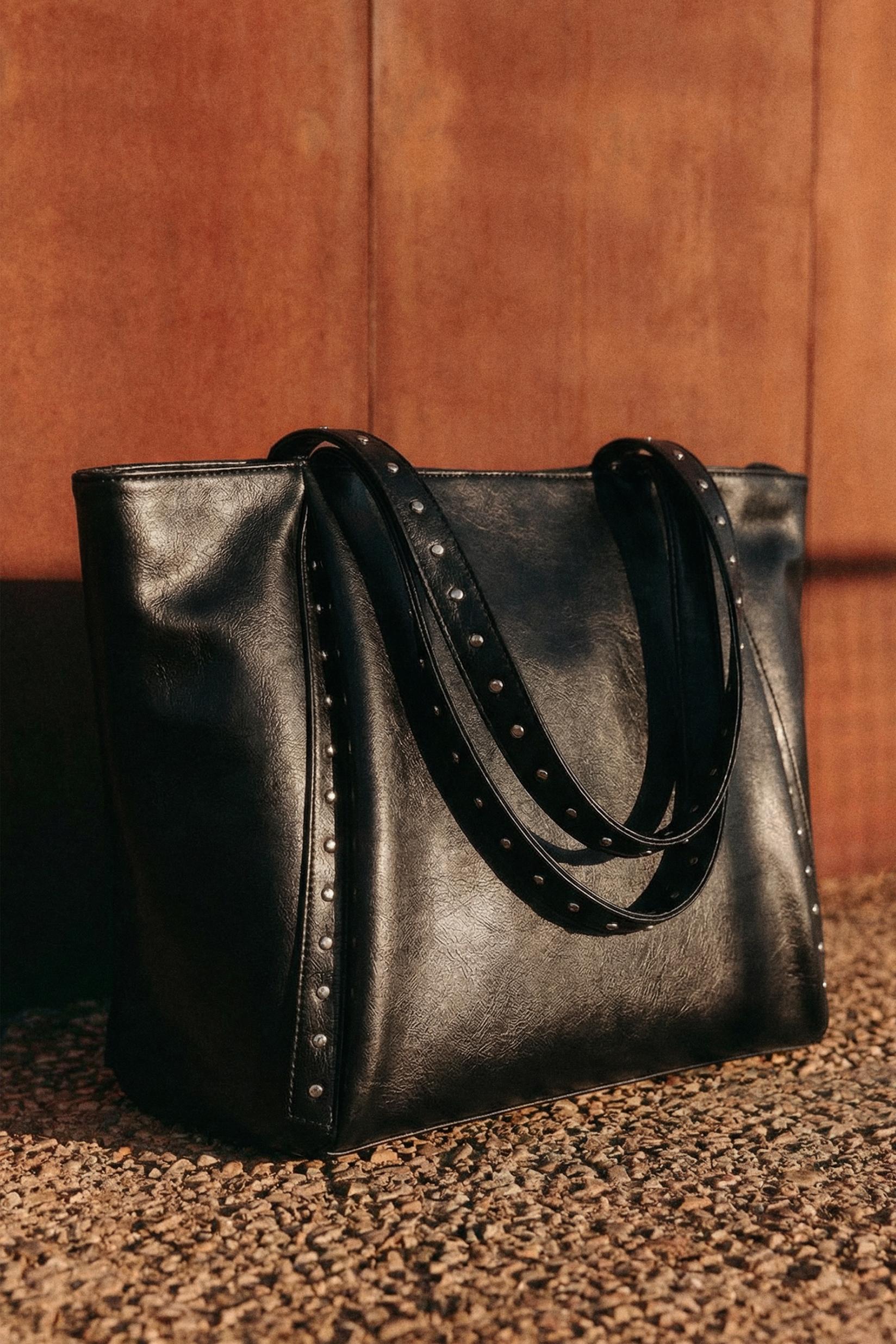 Shopper bag with stud detail — BLACK