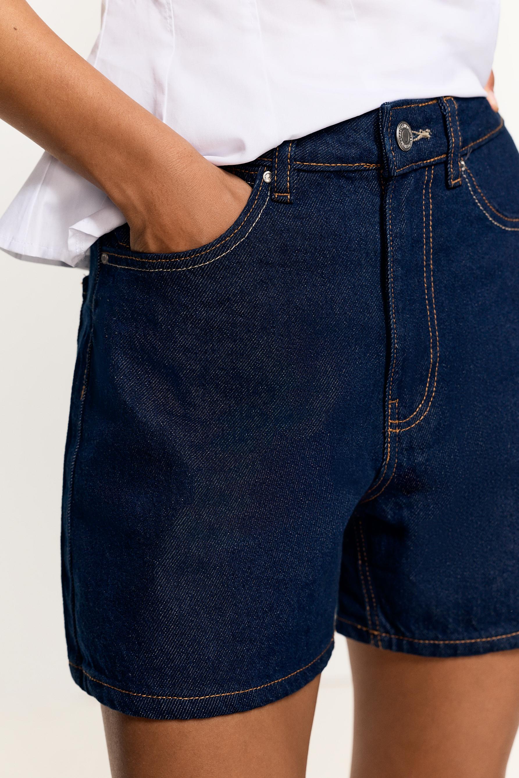 Basic mom fit denim shorts — DARK BLUE