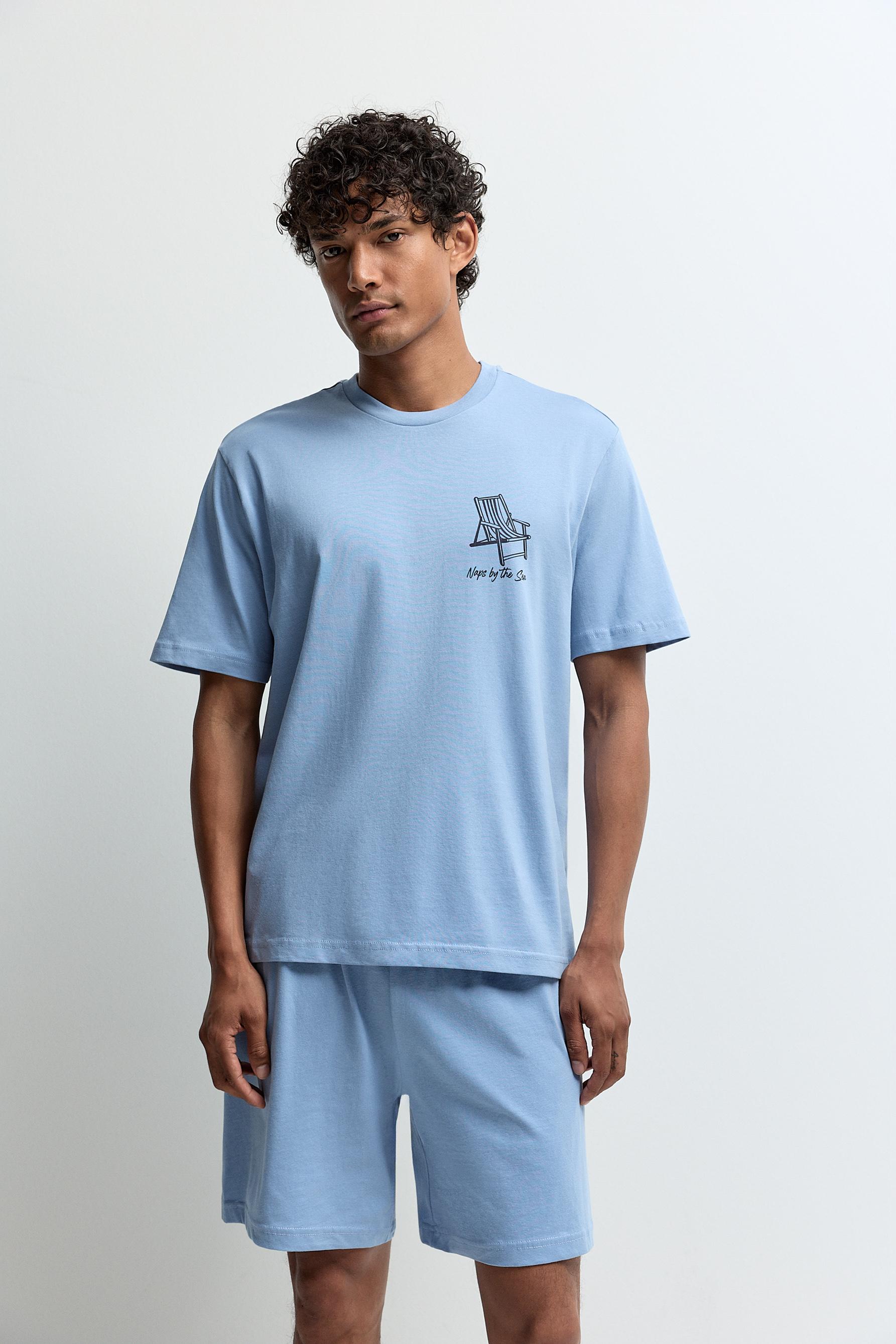 Short printed pyjamas — MEDIUM BLUE