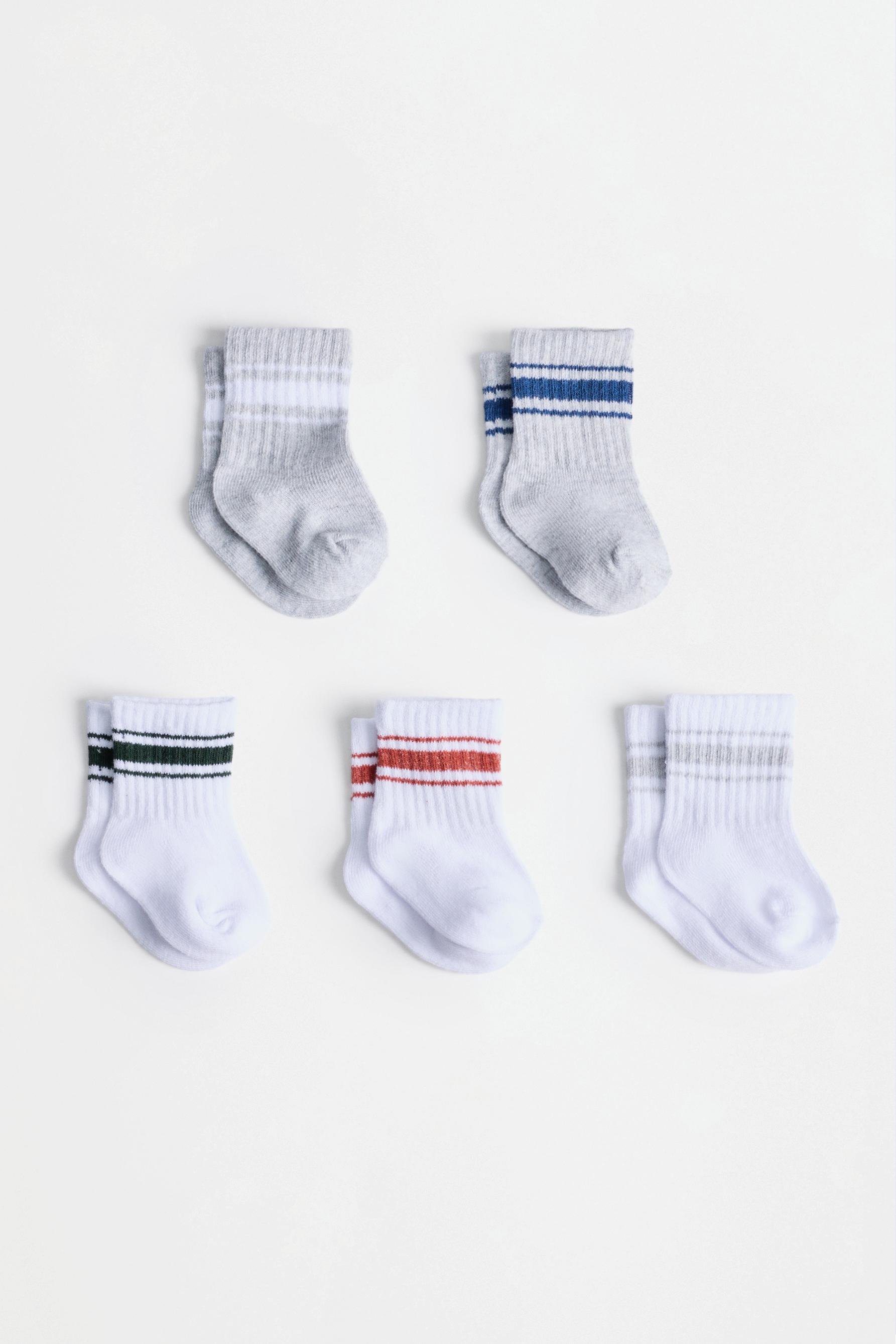 Striped long socks (5-pack) — WHITE/GREY