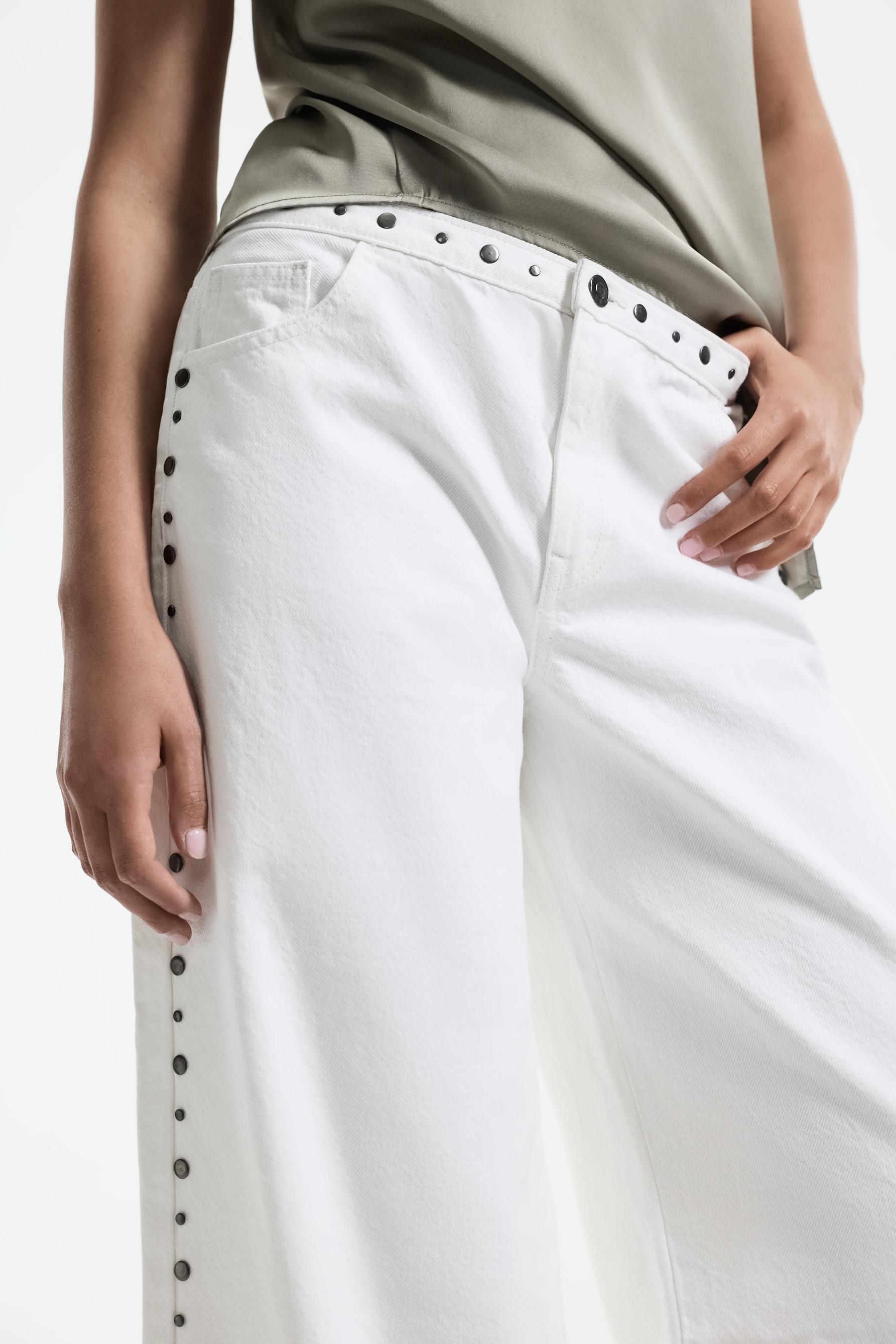 Studded wide-leg jeans — BEIGE
