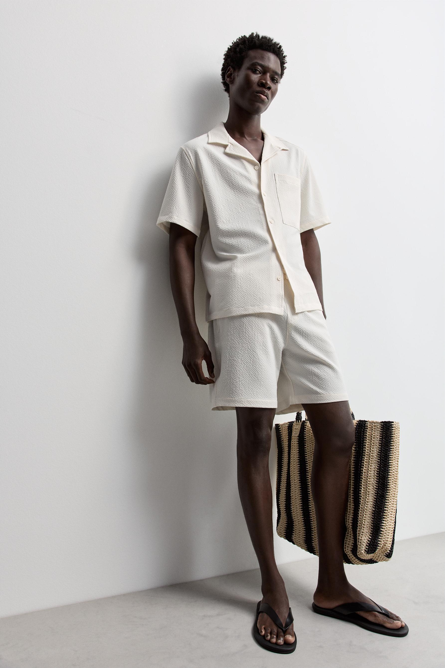 Seersucker Bermuda shorts — OFF WHITE