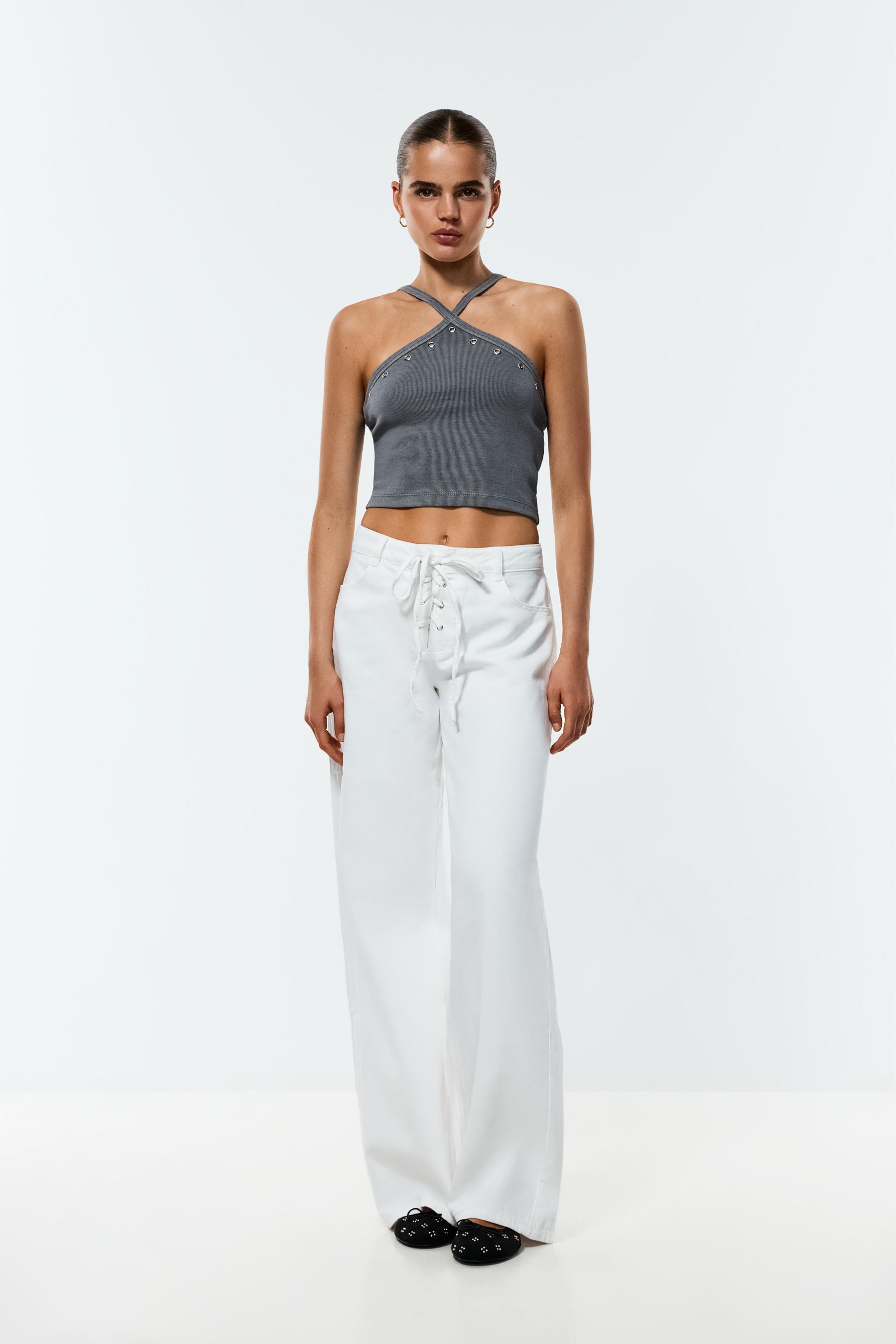Eyelet halter top — PALE CHARCOAL