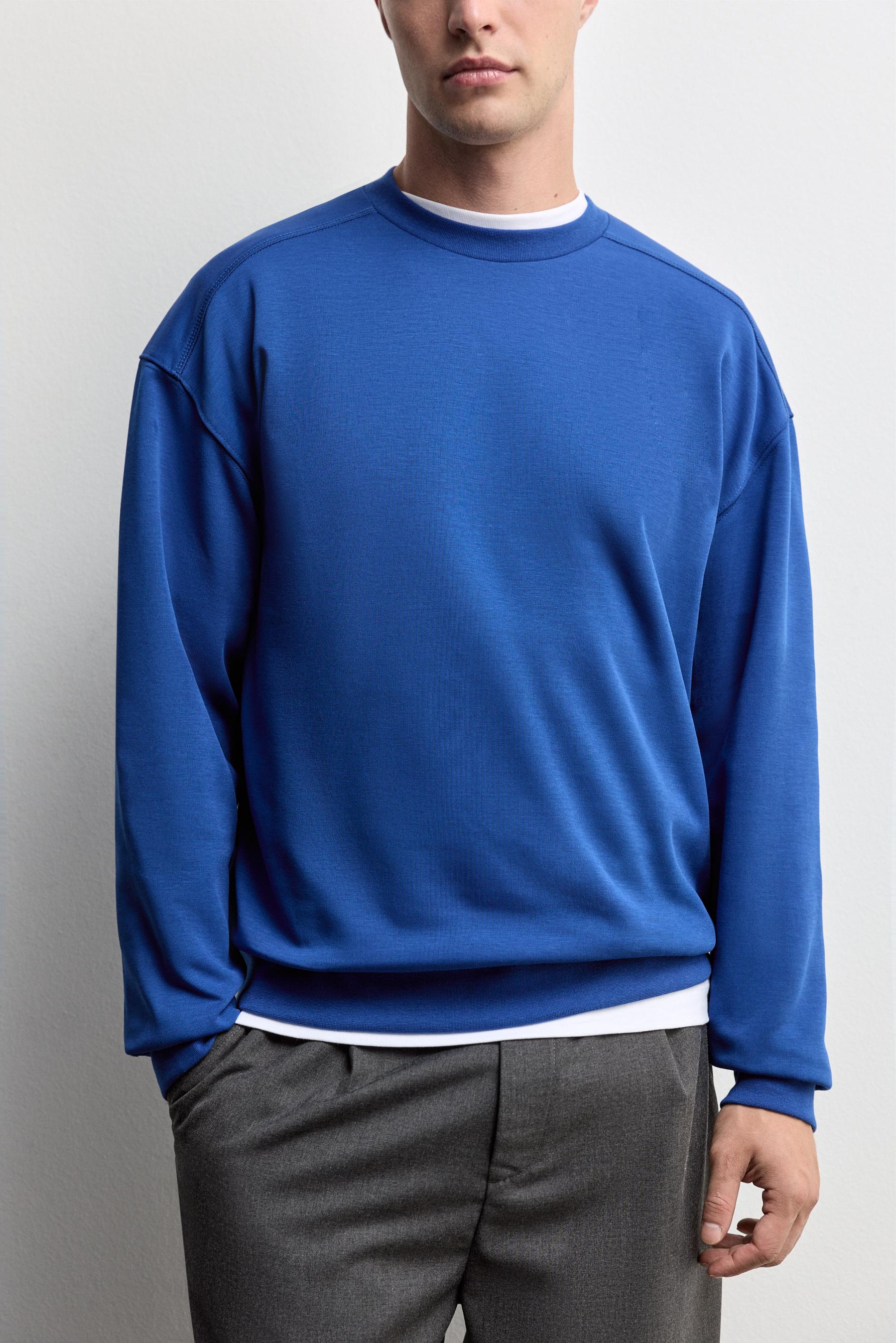 Round neck interlock sweatshirt — COBALT GREY
