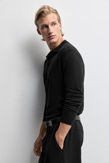 Long sleeve knit polo shirt — BLACK 5