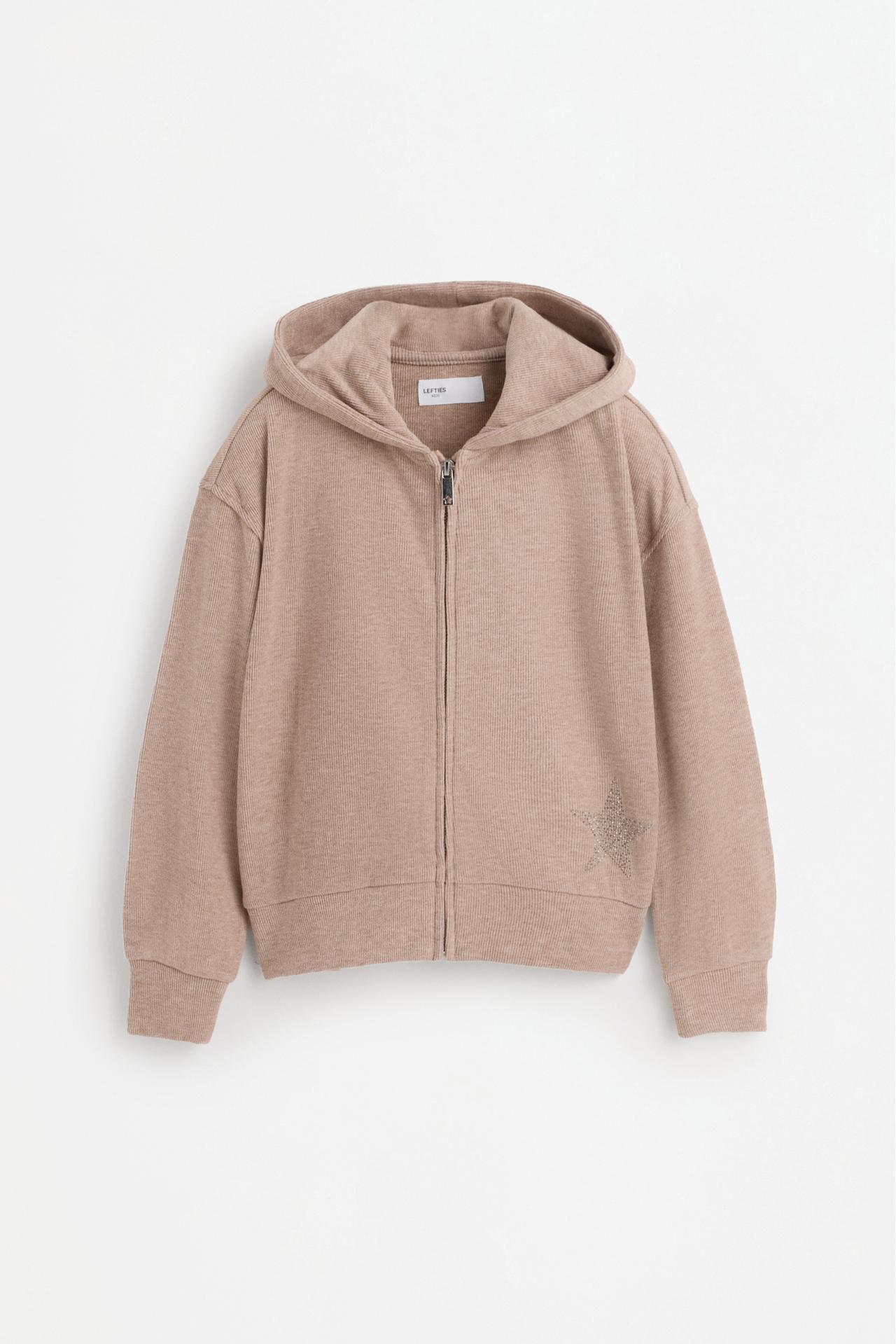 Shimmery bias cut zip hoodie — LIGHT CAMEL