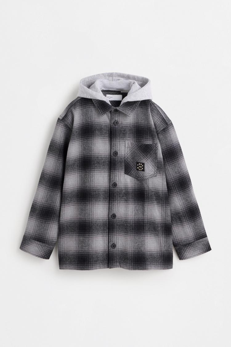 Plaid hooded overshirt — BLACK