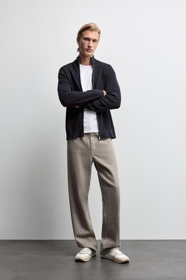 Zip-up knit cardigan — NAVY 2