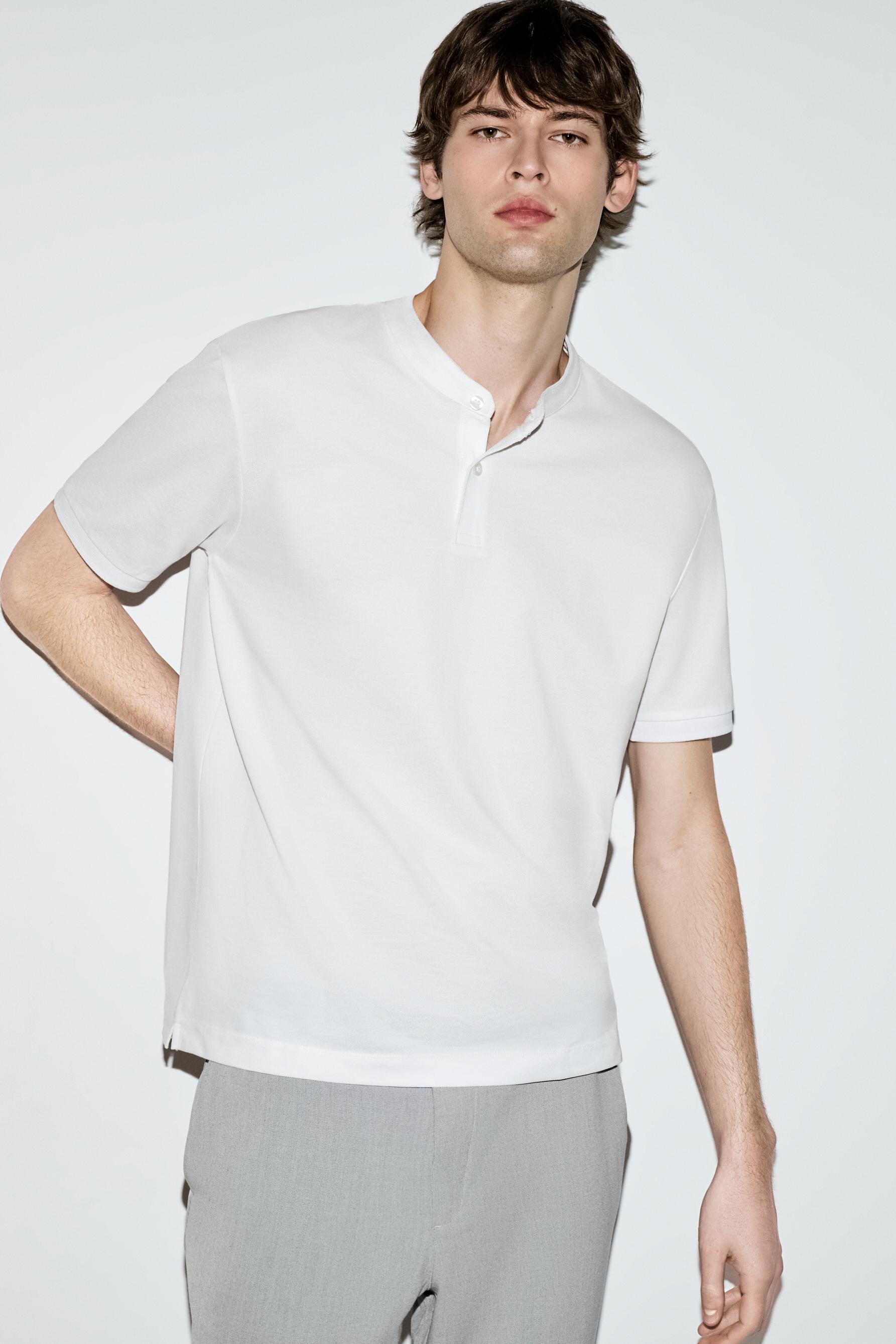 Basic stand collar polo shirt — WHITE