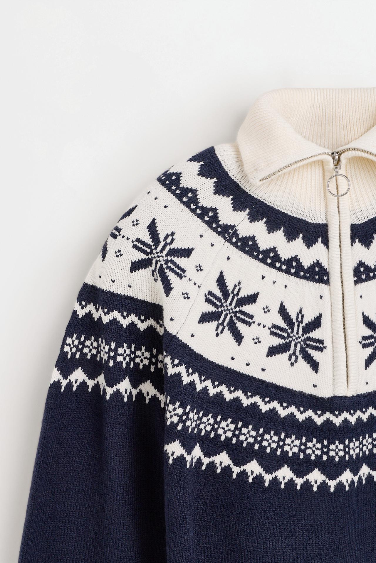 Fair Isle quarter-zip sweater — NAVY
