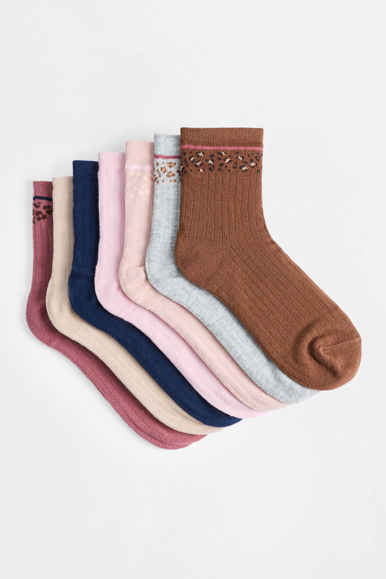 Shimmer ankle socks (7-pack) — LEOPARD PRINT