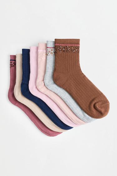 Shimmer ankle socks (7-pack) — LEOPARD PRINT 1
