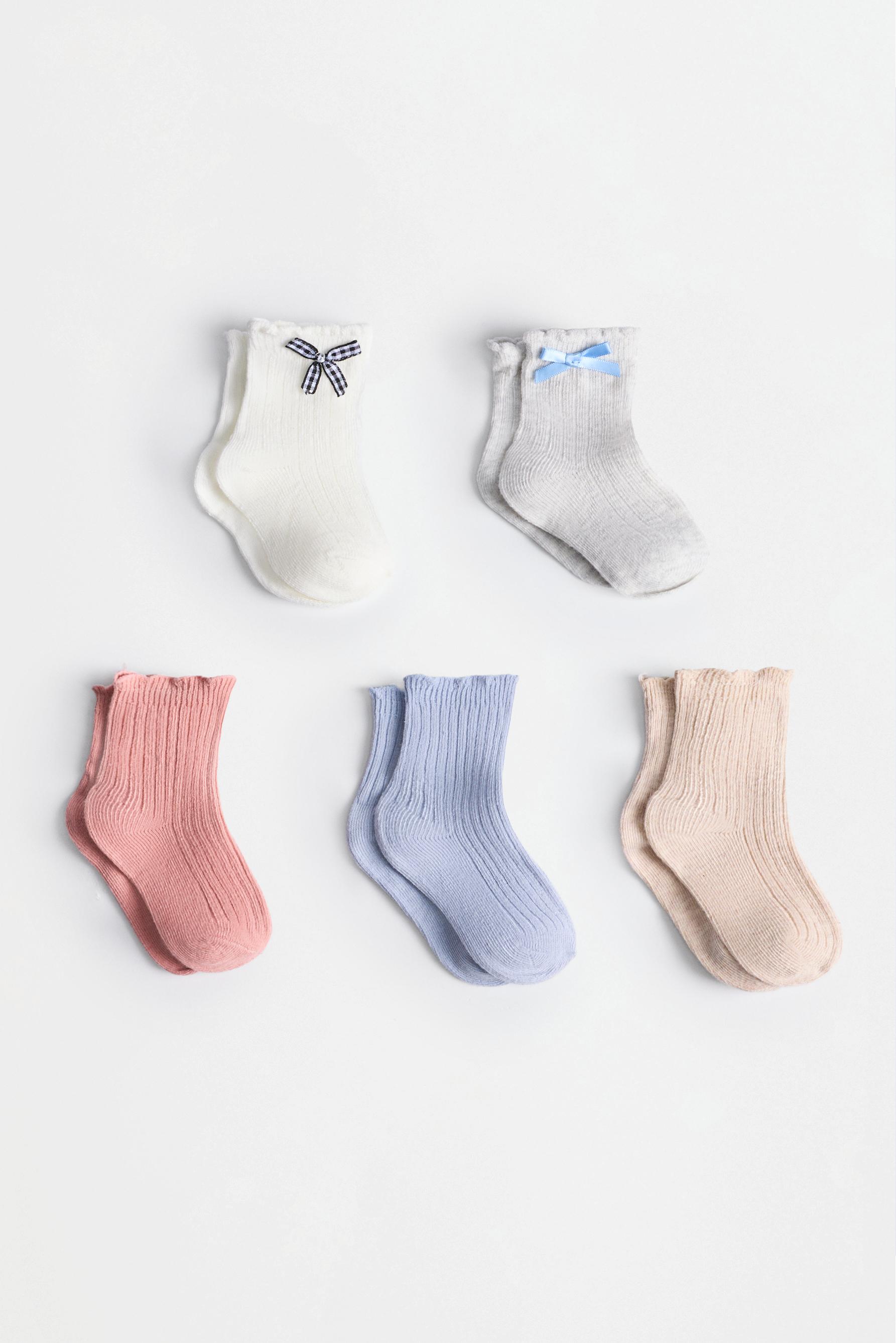 Long socks with bows (5-pack) — WHITE/BLACK