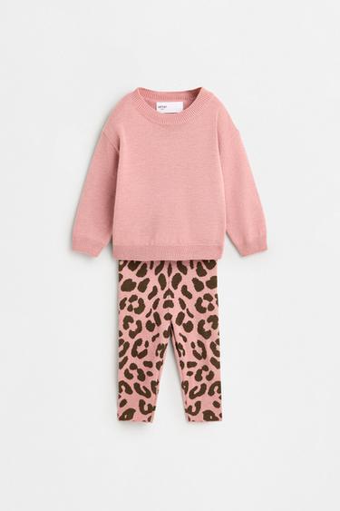 Knit sweater and animal print leggings co-ord — DUSTY PINK 1