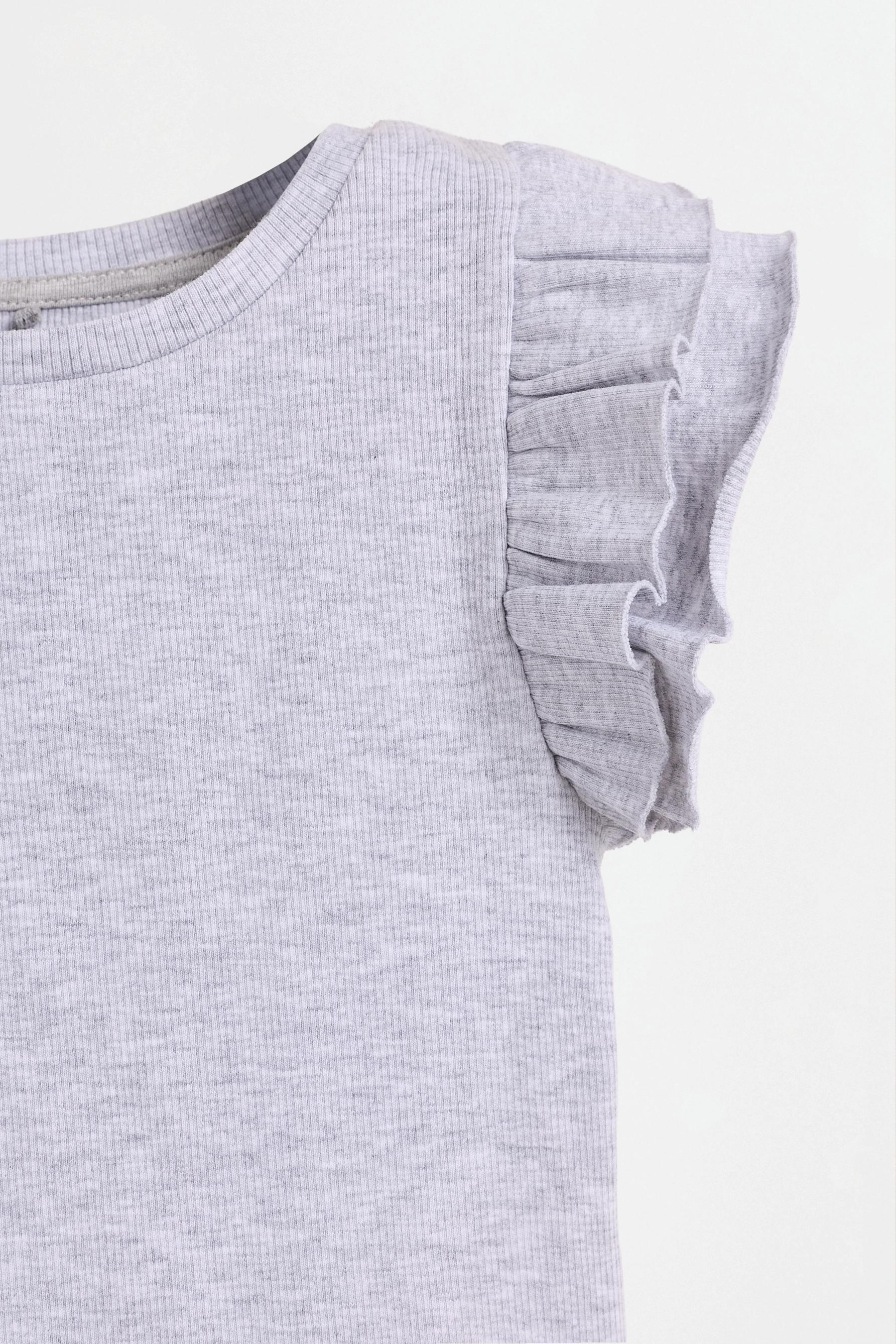 Ribbed T-shirt with ruffles — PALE GREY