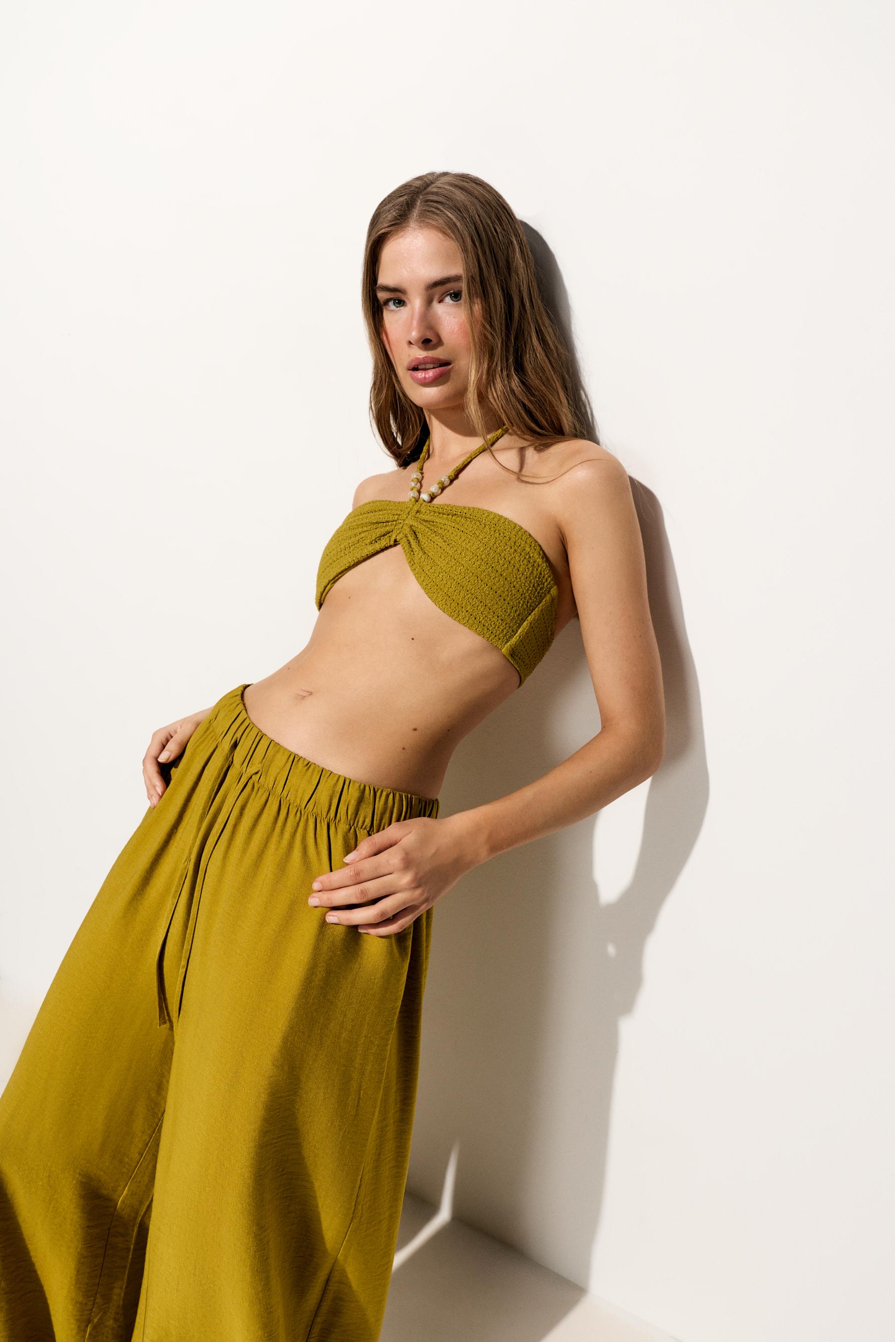 Beaded bandeau bikini top — OLIVE GREEN