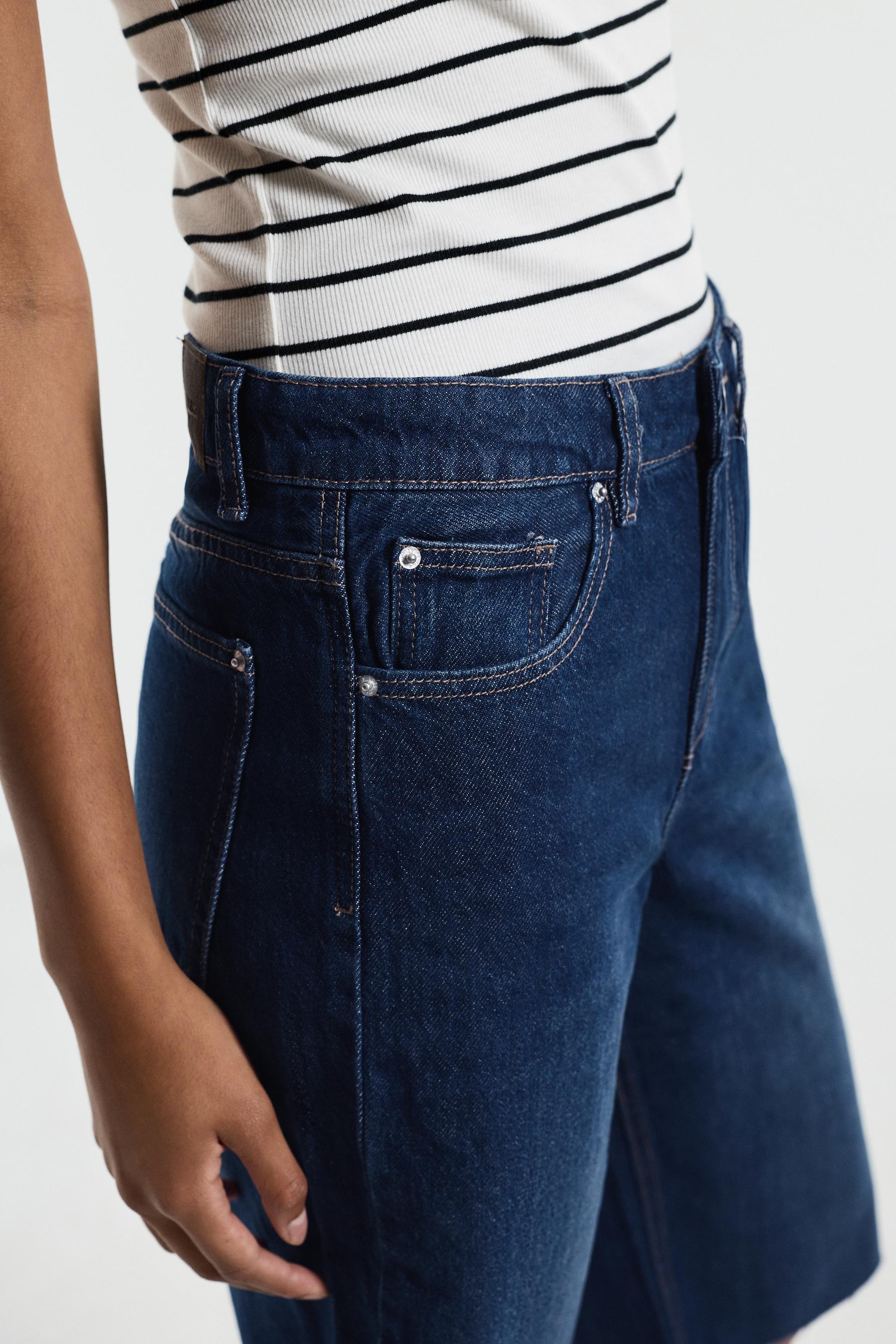 Slim fit wide-leg denim Bermuda shorts — DARK INDIGO