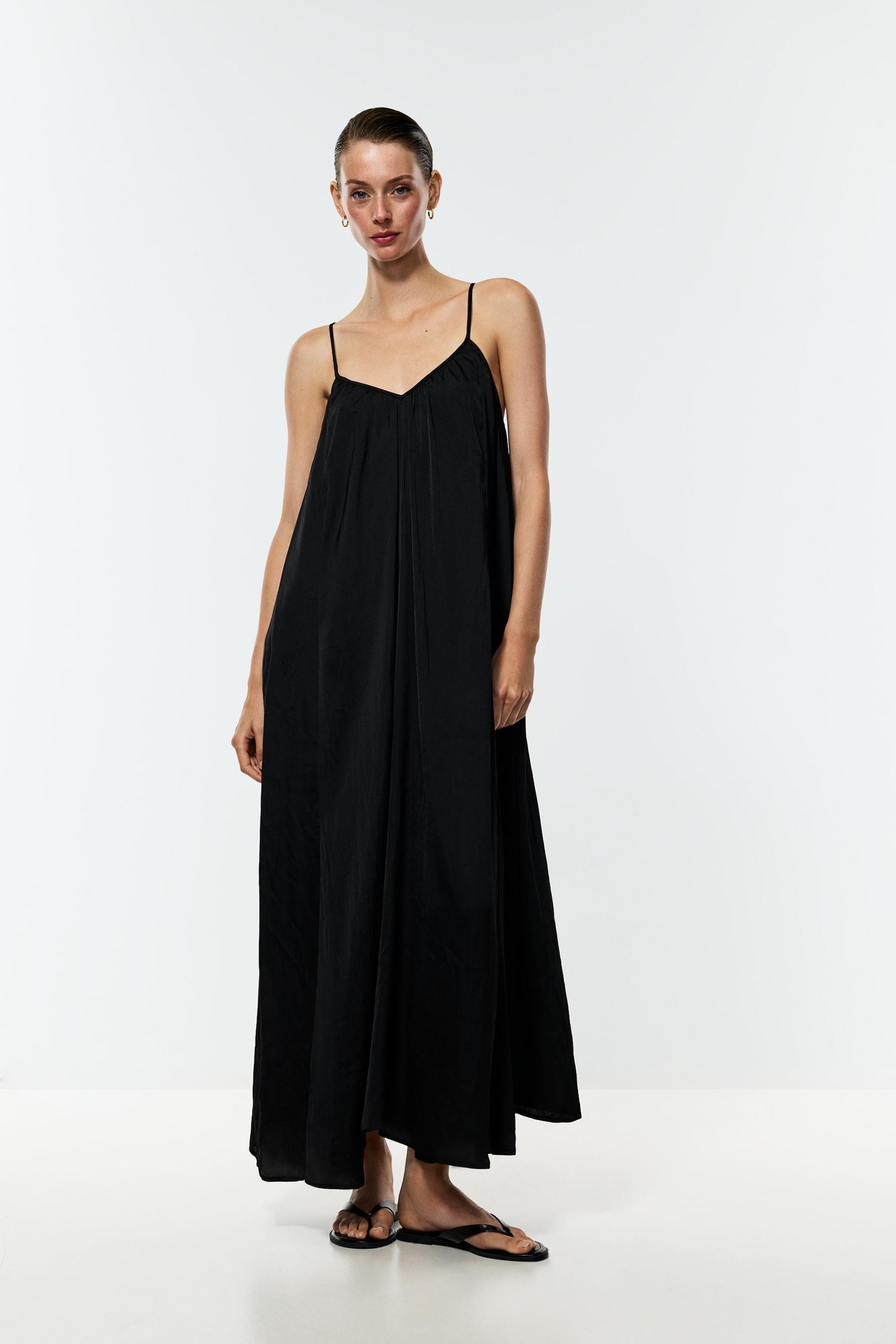 Satin midi dress — BLACK