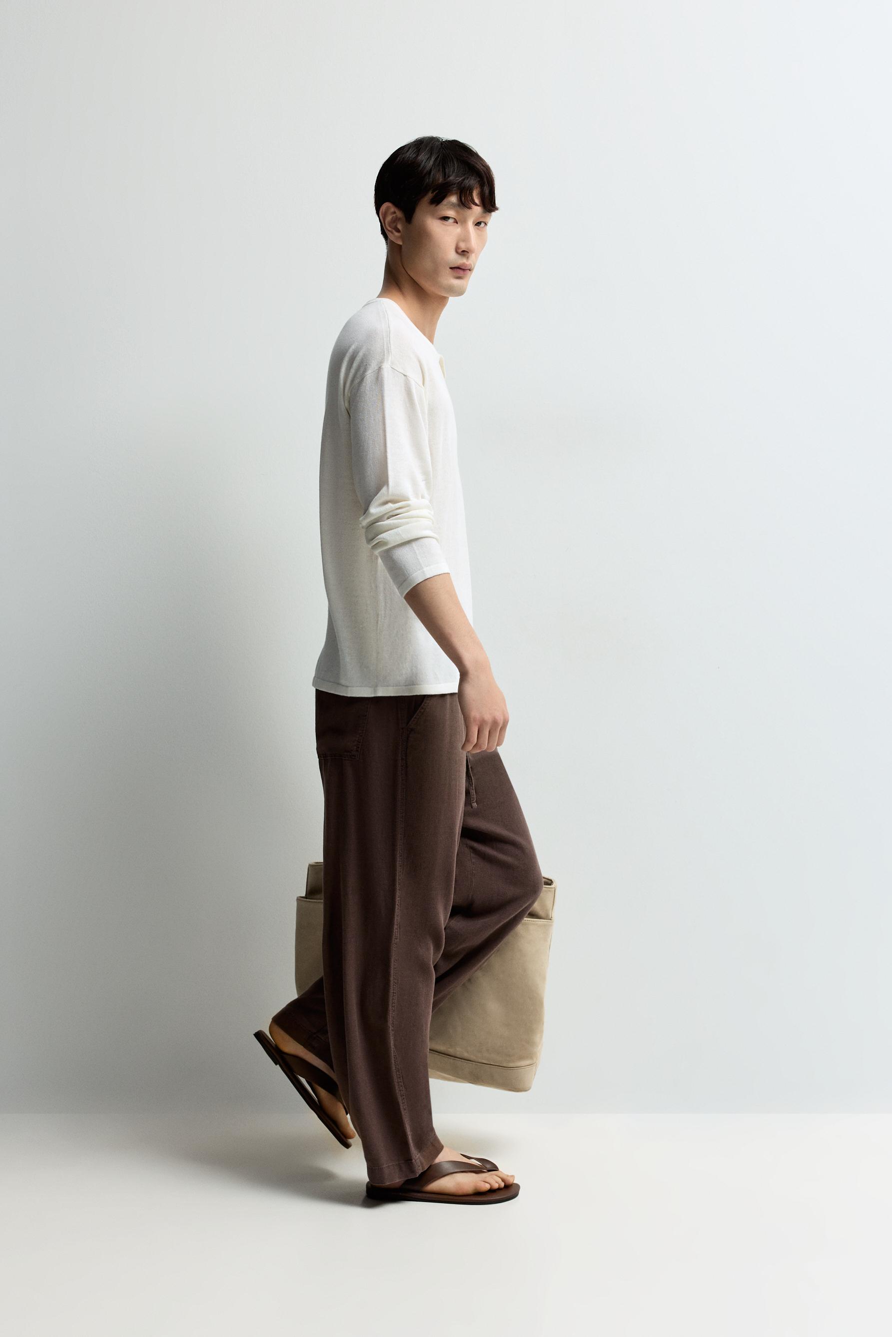 Baggy Linen-Blend Joggers — CHOCOLATE