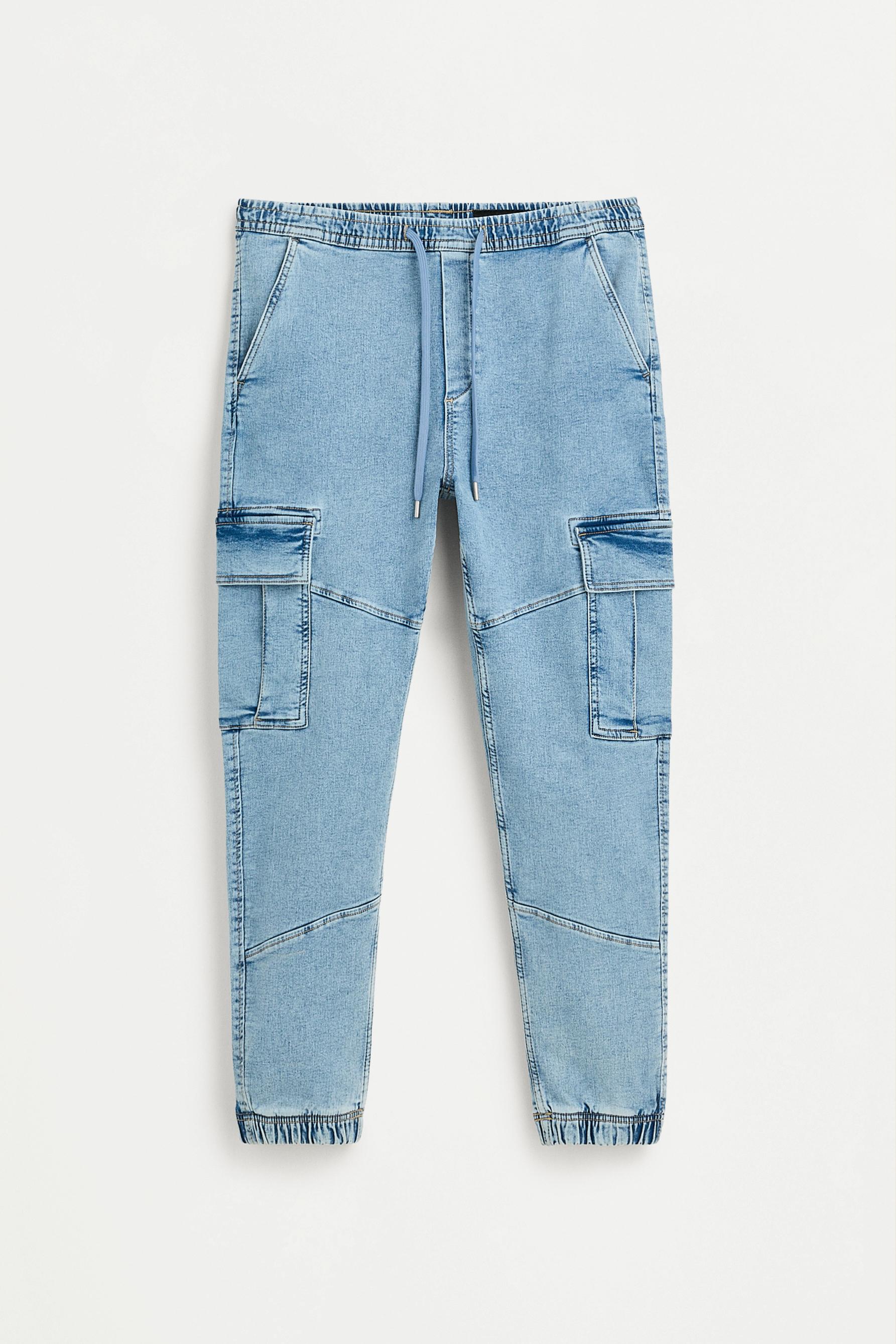 Fleece cargo jogger jeans — PALE BLUE