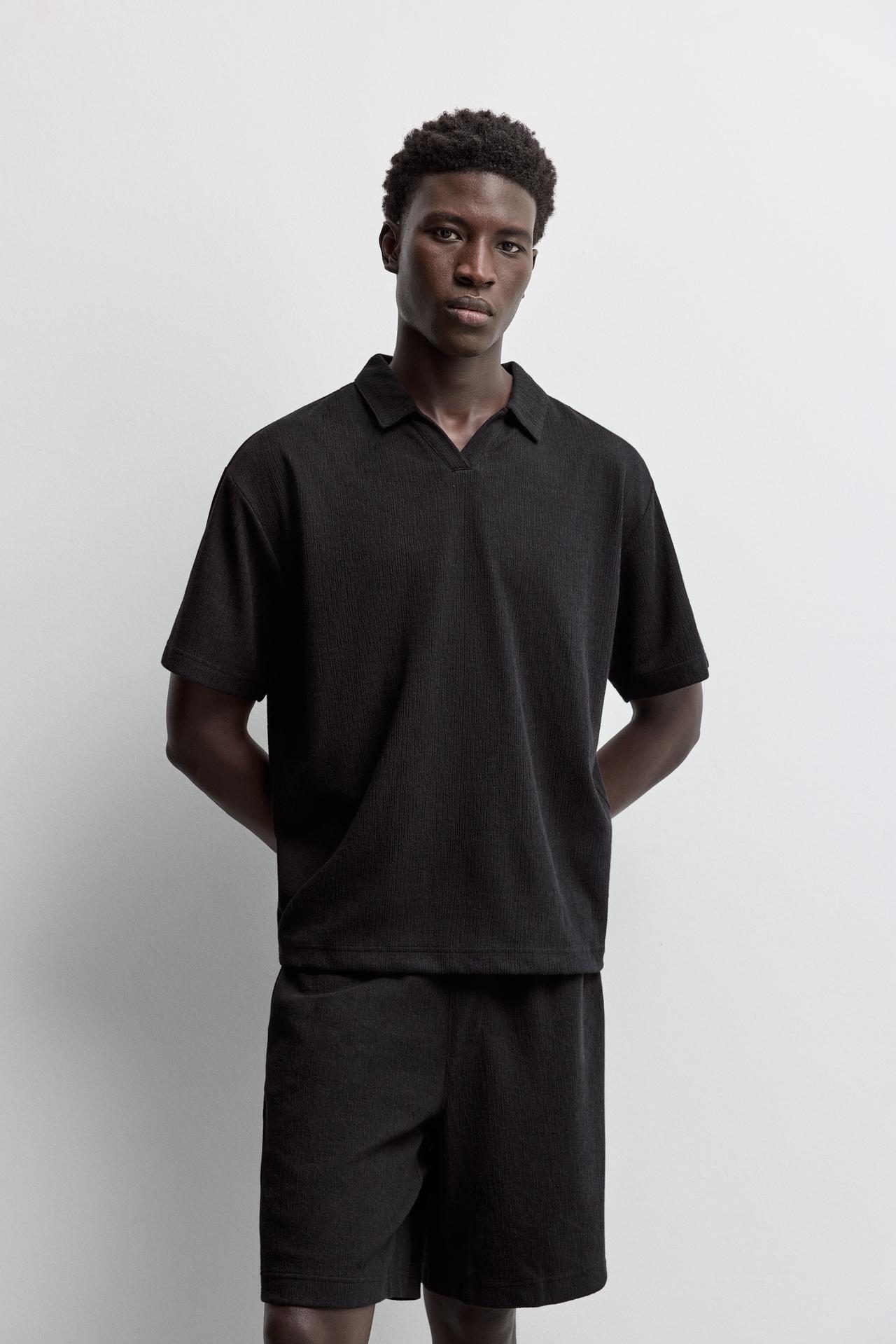 Rustic texture polo shirt — BLACK