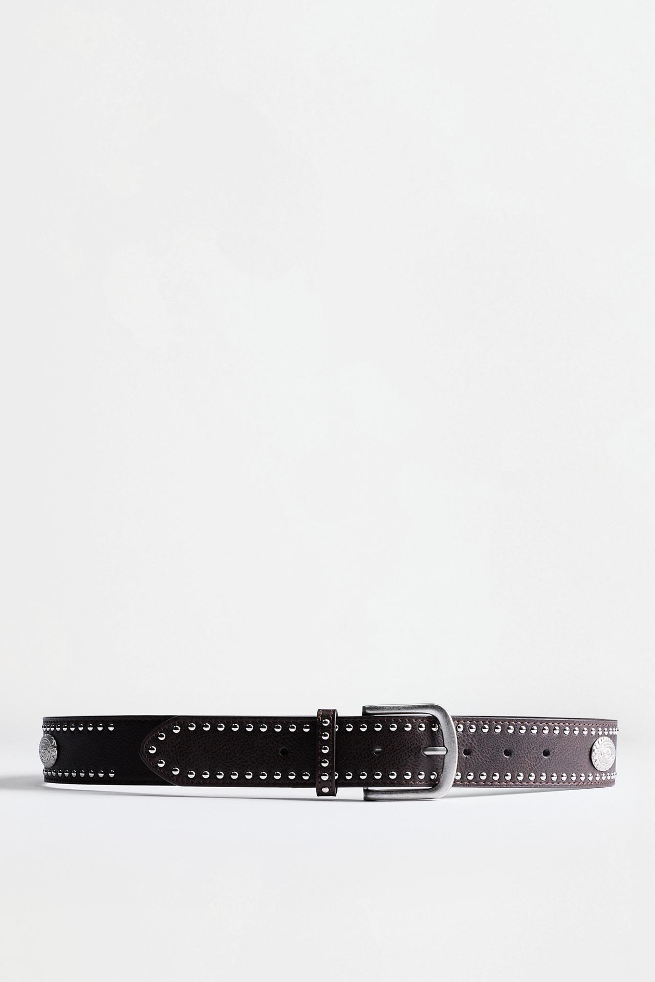 Wide stud and plaque belt — BROWN TONES