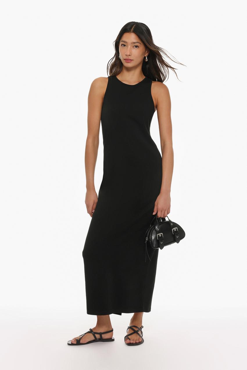 Vestido Midi Vestido Tirantes Negro Con Camiseta Vestido Midi