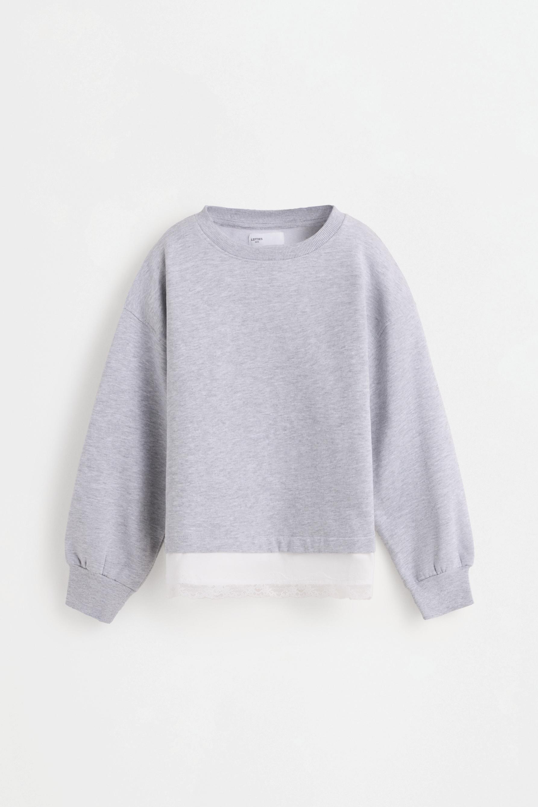 Lace hem sweatshirt — PALE GREY