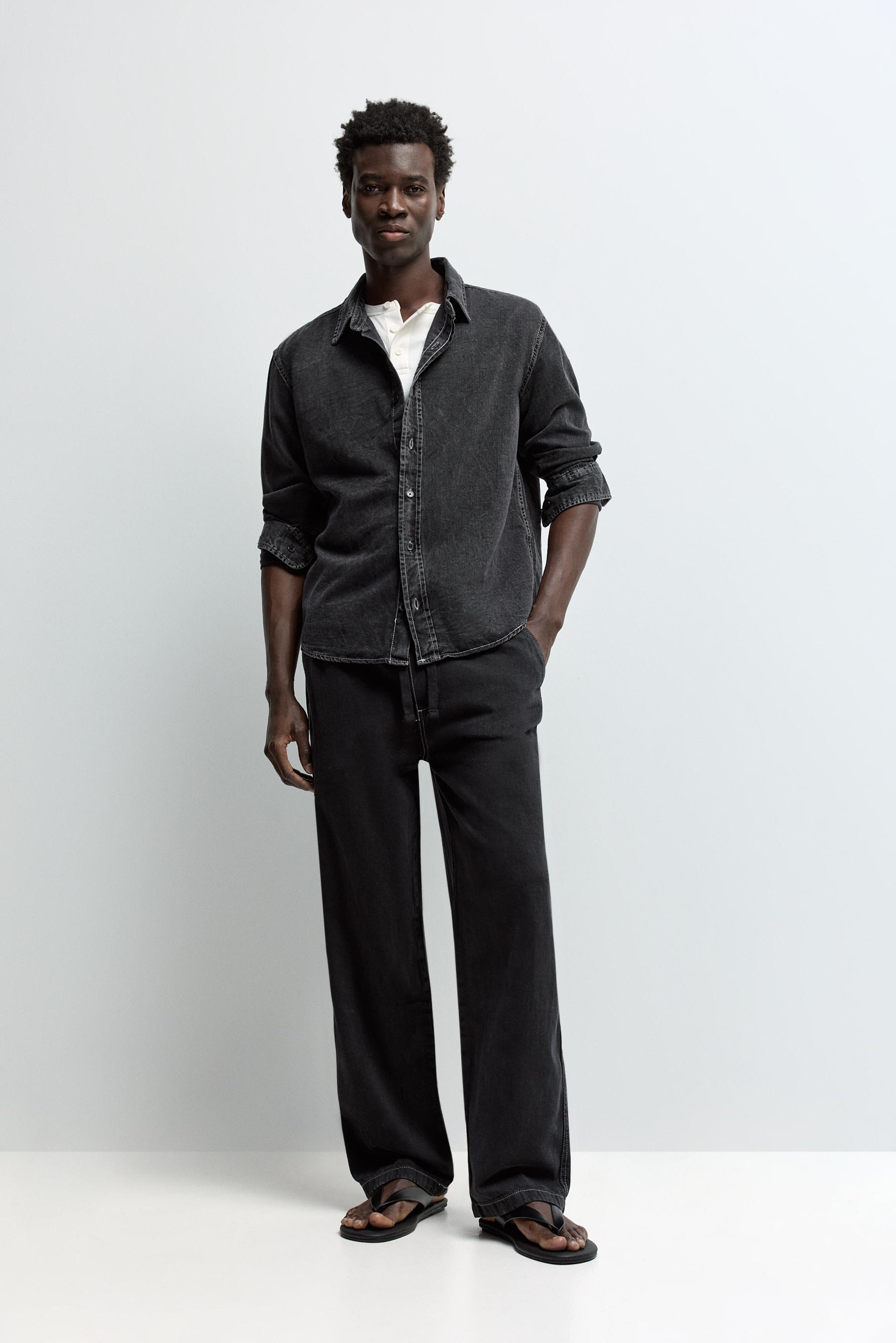 Oversize denim shirt — BLACK