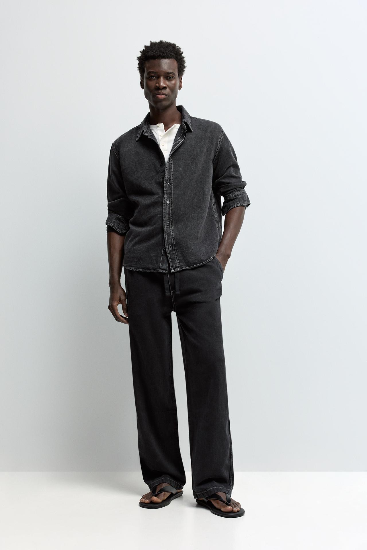 Oversize denim shirt — BLACK