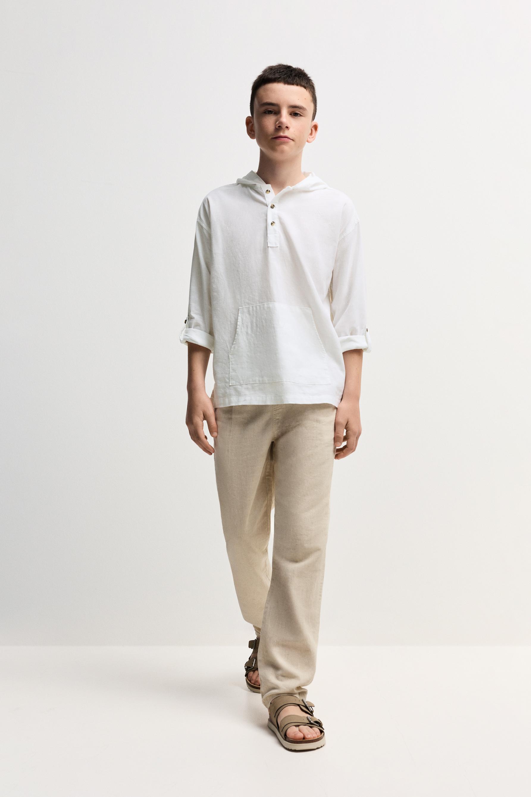 Linen - cotton hooded shirt — WHITE