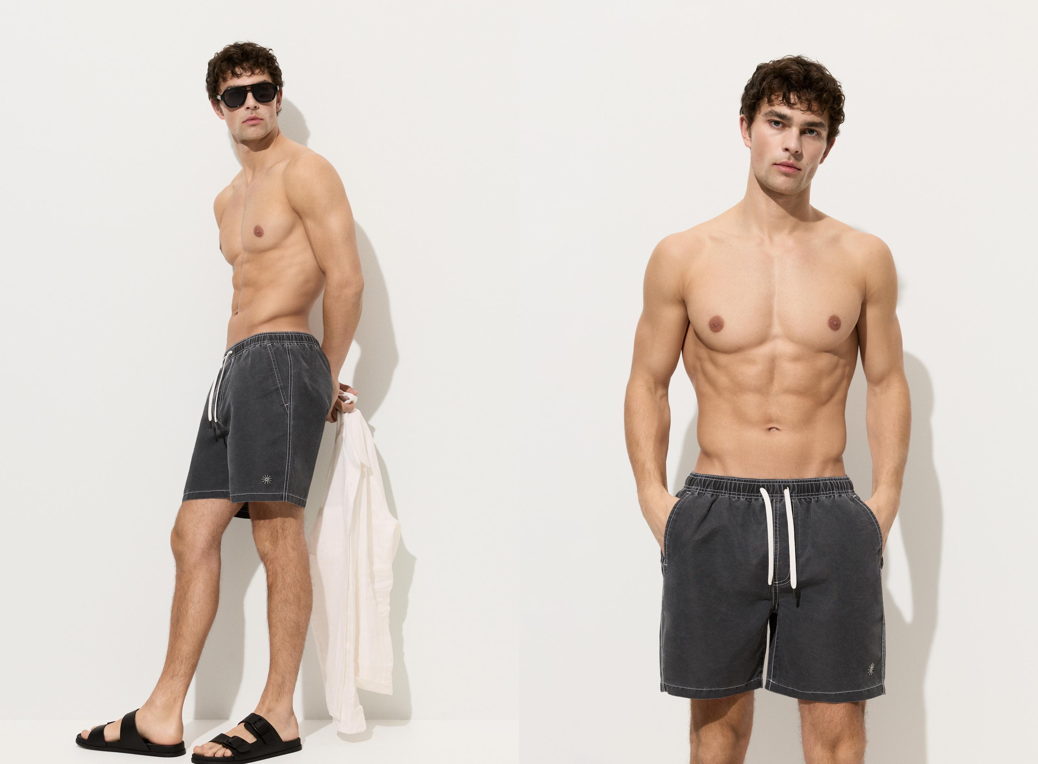 Faded-effect regular swimsuit — BLACK