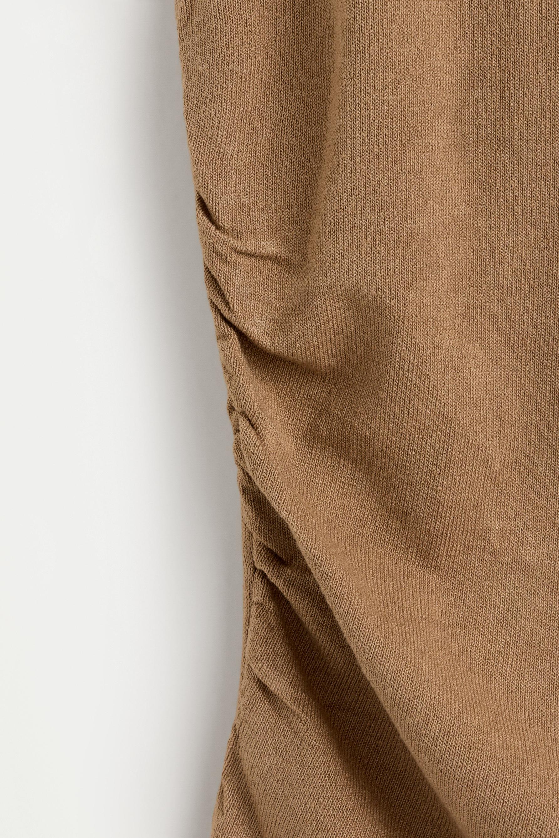 Asymmetric knit top — TOBACCO BROWN