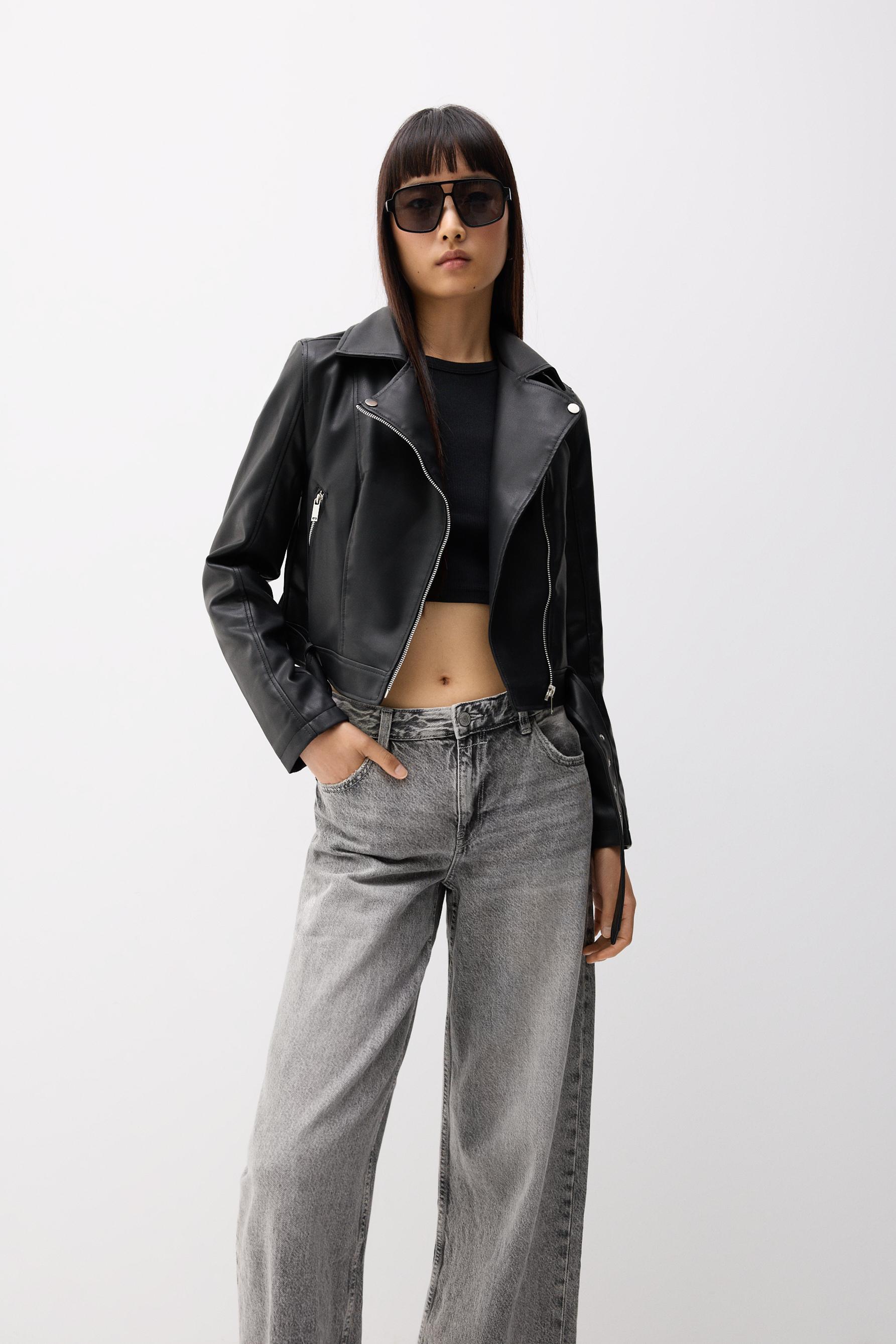 Leather-effect biker jacket — BLACK
