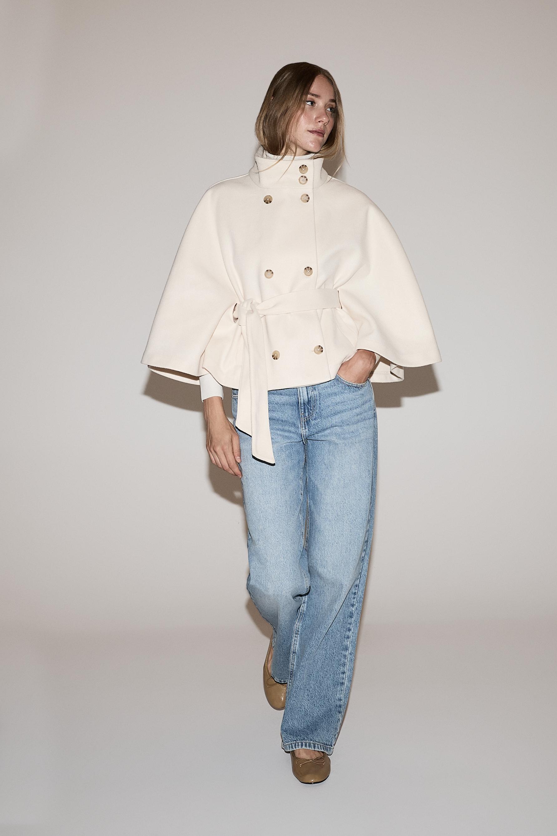 Wool-blend cape — VANILLA