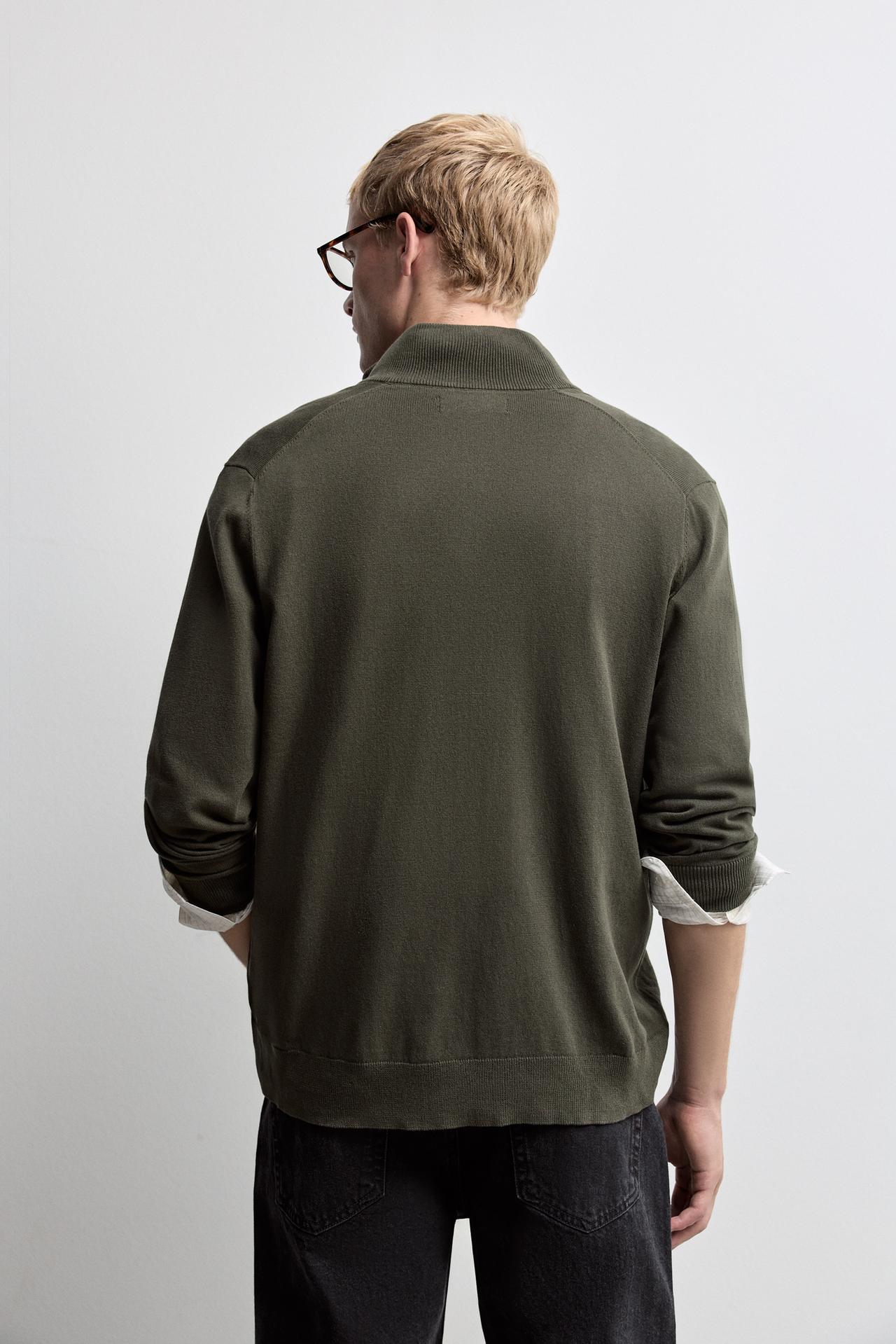 Mock-neck zip sweater — DARK GREEN