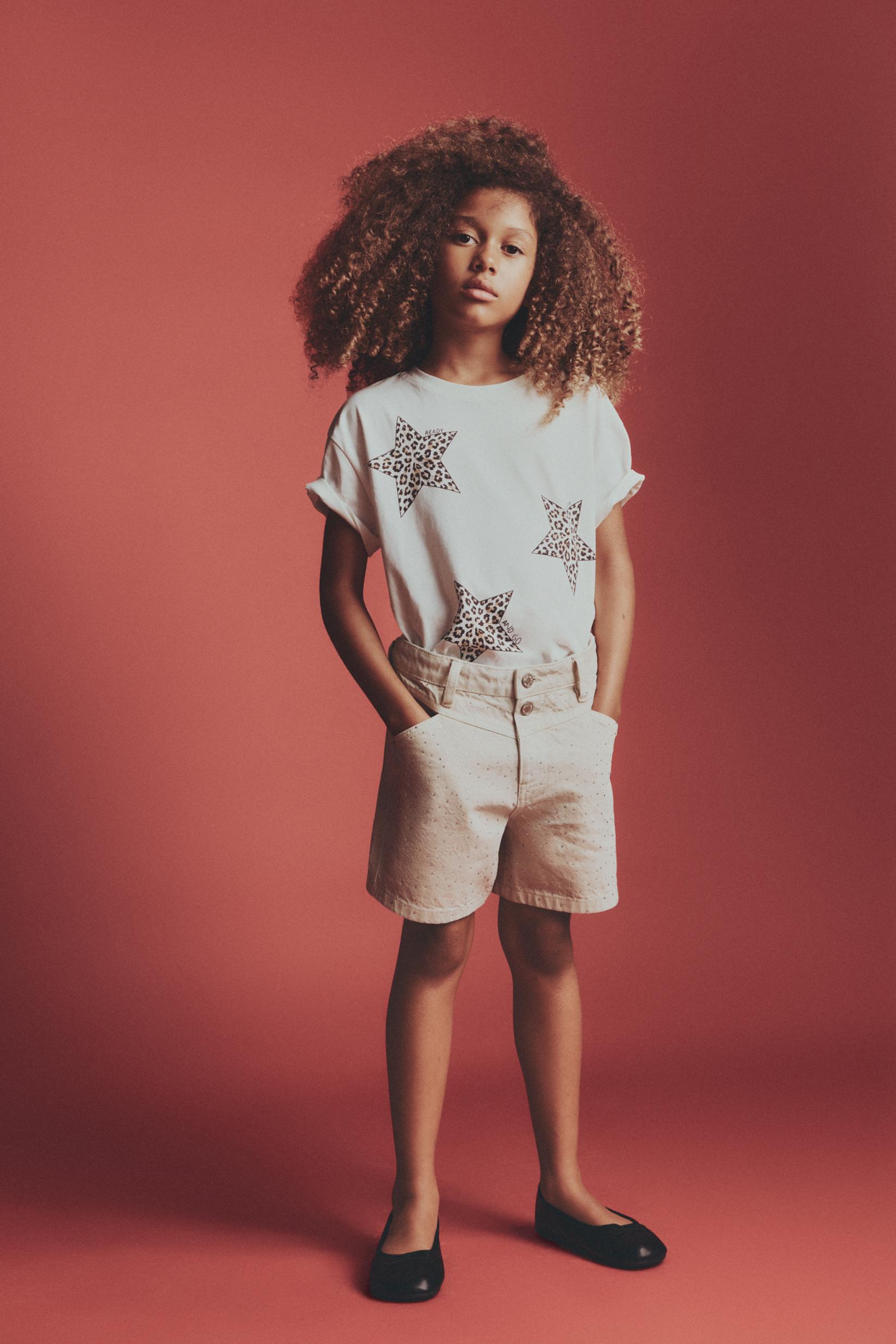 Rhinestone denim shorts — SAND