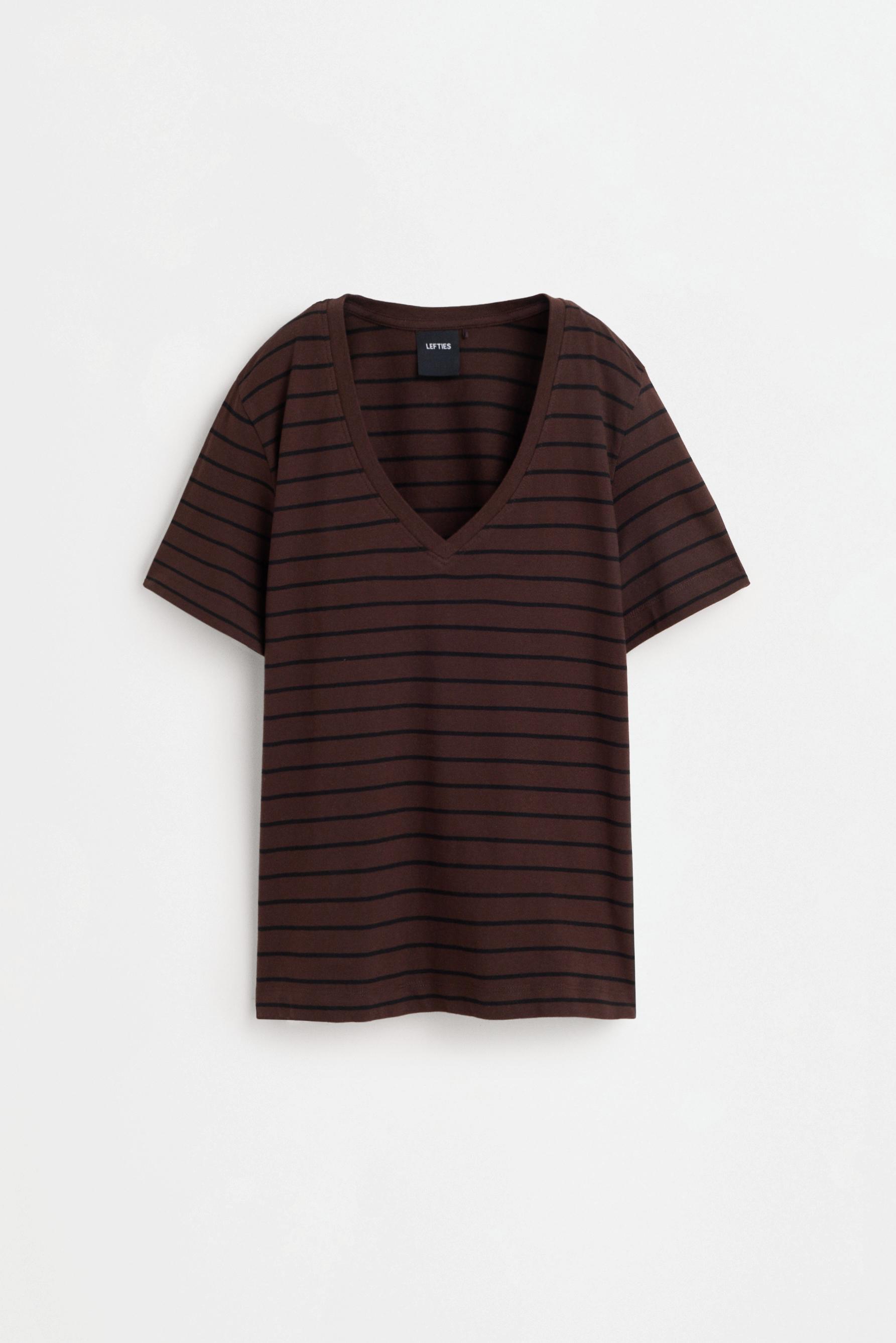Basic V-neck T-shirt — BLACK-BROWN